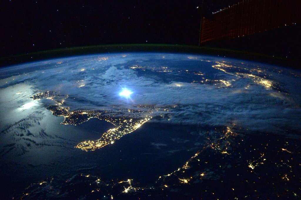 Moonlight over Italy, as captured by astronaut Scott Kelly aboard the International Space Station on Sept. 23, 2015.