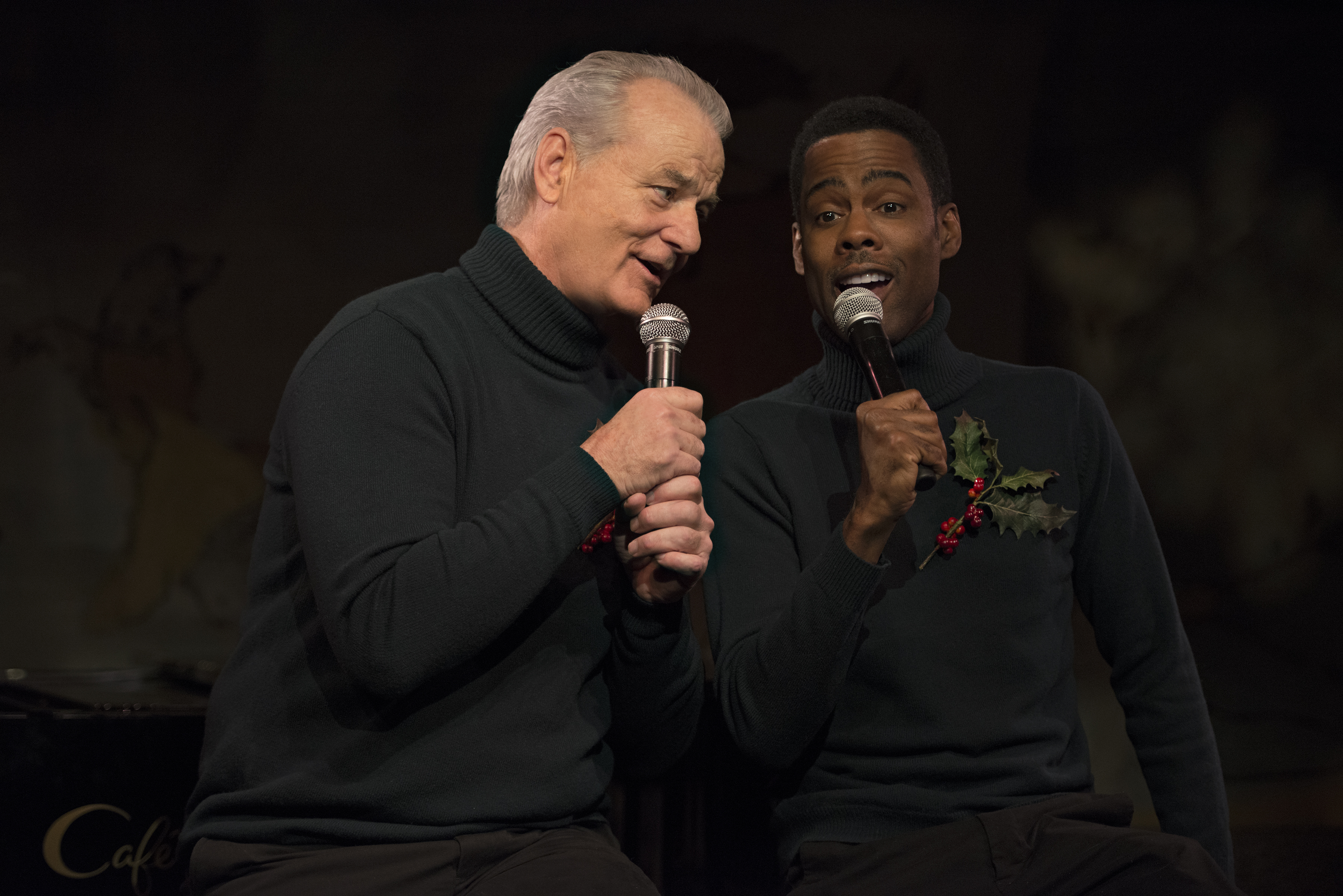 Bill Murray and Chris Rock in <i>A Very Murray Christmas</i>. (Ali Goldstein—Netflix)