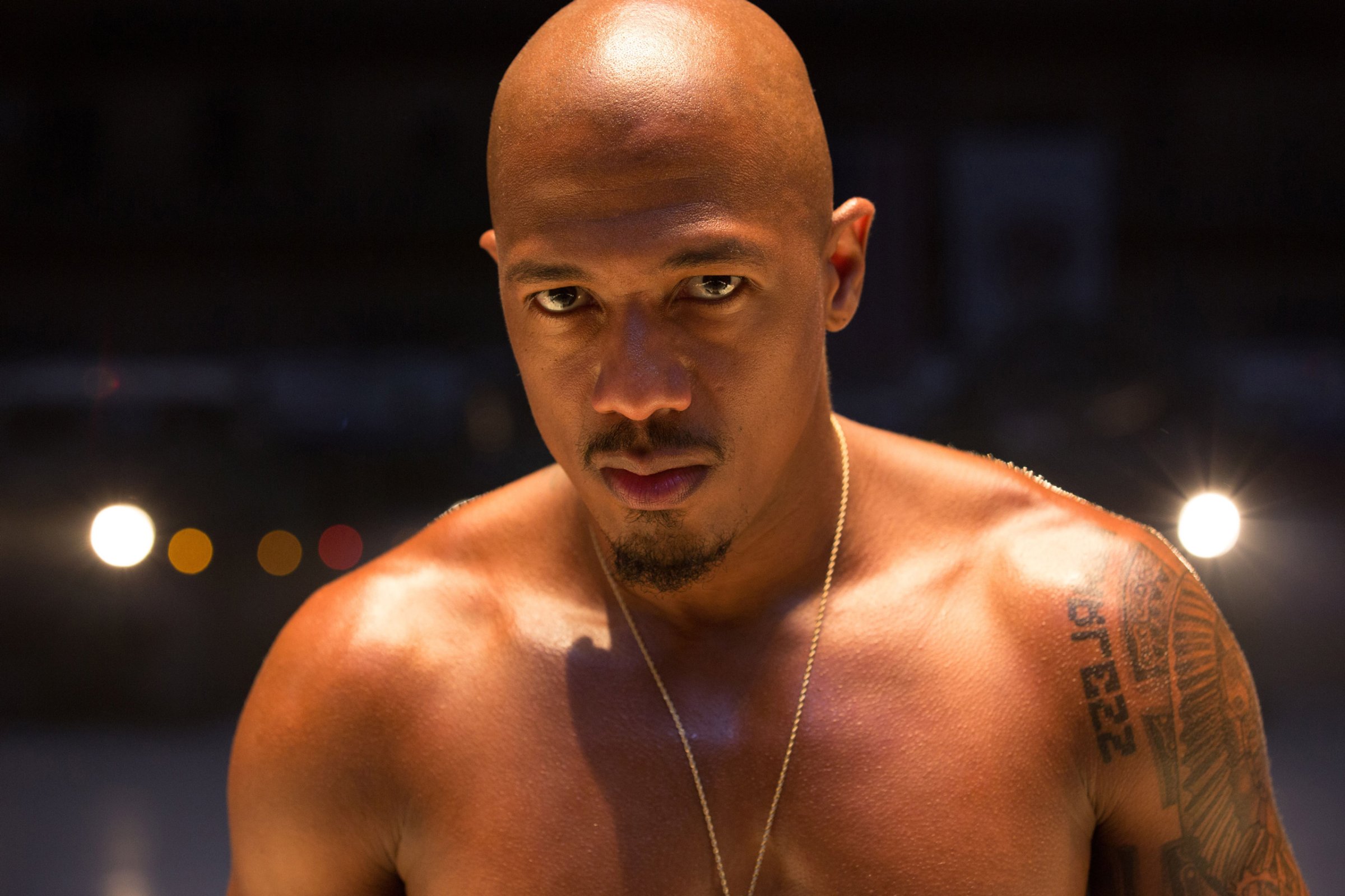This photo provided by Roadside Attractions and Amazon Studios shows Nick Cannon as Chi-Raq in Spike Lee’s film, "Chi-Raq." The movie opens in U.S. theaters on Dec. 4, 2015. (Parrish Lewis/Roadside Attractions/Amazon Studios via AP)