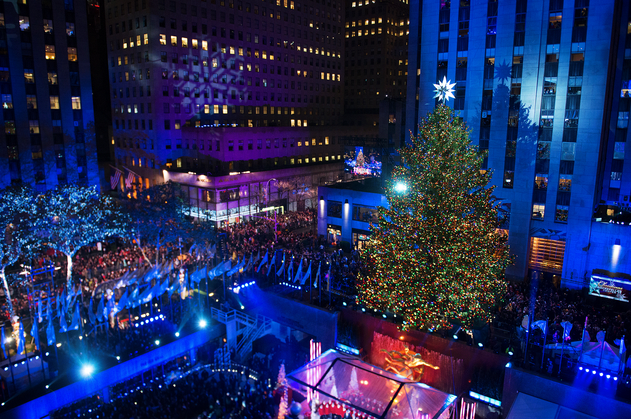 The Rockefeller Center Christmas tree lighting on Dec. 2, 2015 in New York. (Photo by Noam Galai/Getty Images)