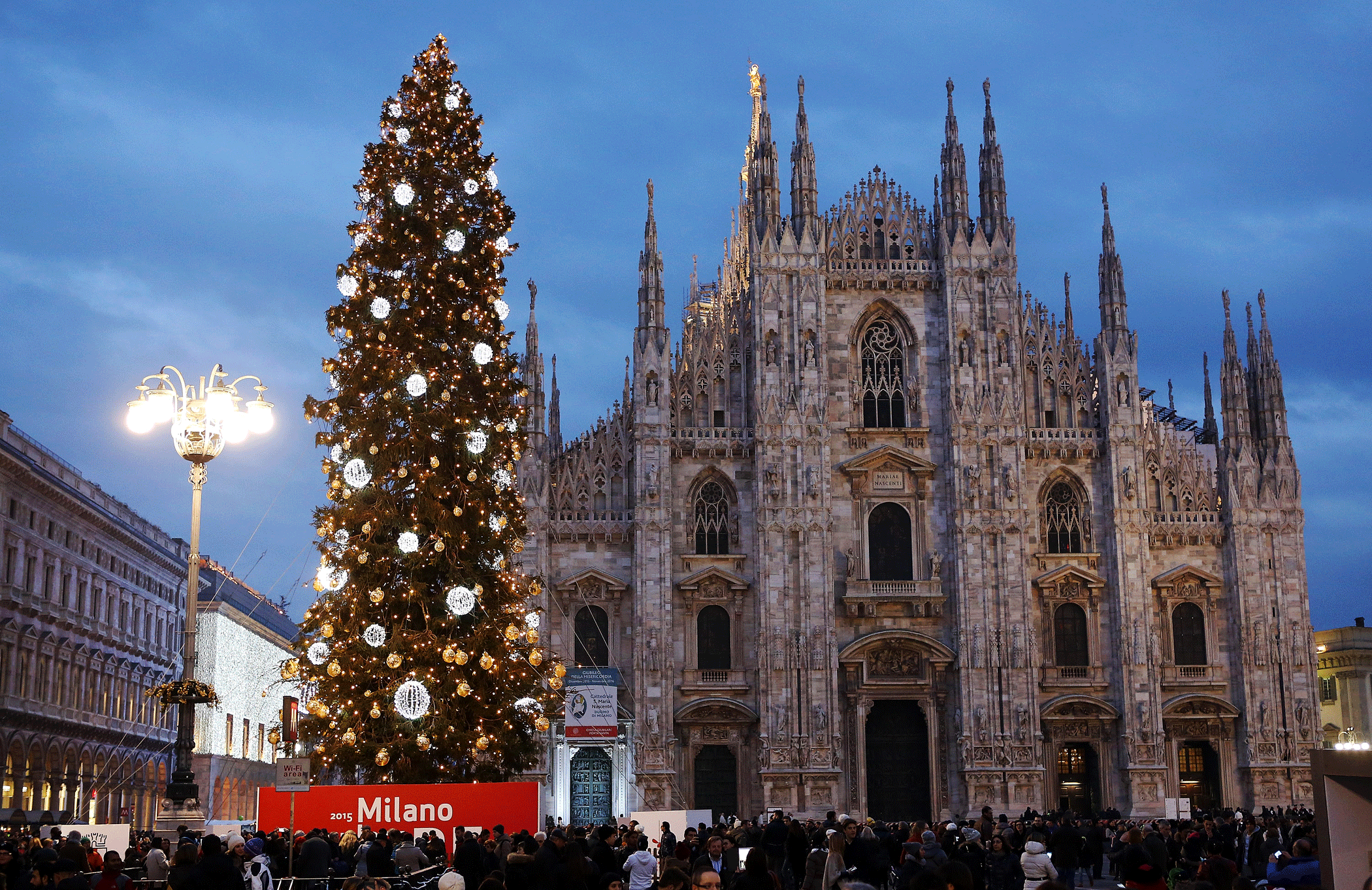 A Christmas tree in Piazza Duomo on Dec. 13, 2015 in Milan.