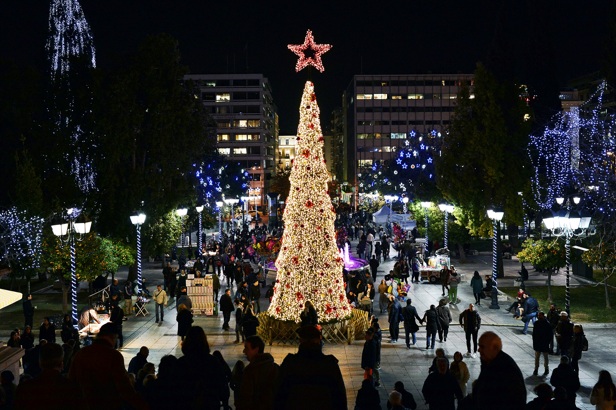A Christmas tree at Syntagma Square in front of the Greek parliament in Athens on Dec. 15, 2015.