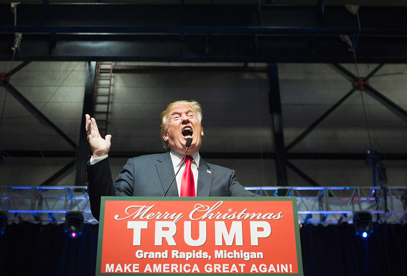 Republican presidential candidate Donald Trump speaks to guests at a campaign rally on December 21, 2015 in Grand Rapids, Michigan.