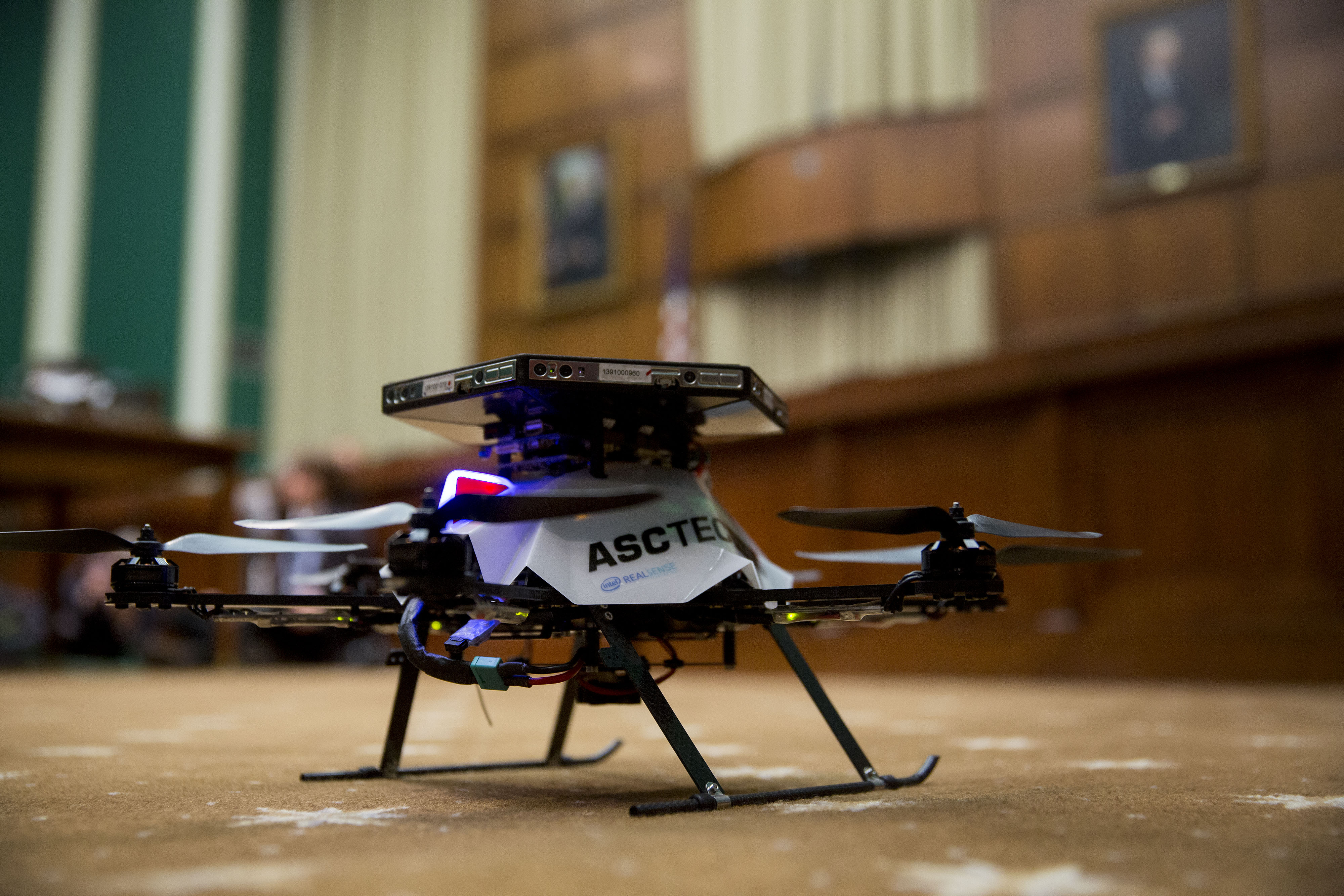 An AscTec Firefly drone sits on the floor during a House Energy and Commerce subcommittee hearing in Washington, D.C. on Nov. 19, 2015. (Andrew Harrer—Getty Images)