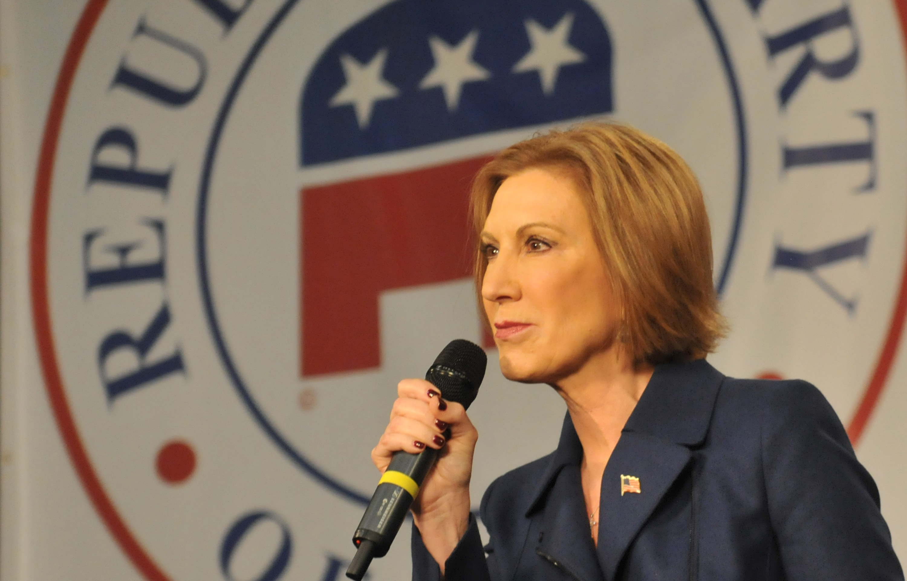 Republican presidential candidate Carly Fiorina speaks at the Growth and Opportunity Party, at the Iowa State Fair on Oct. 31, 2015. (Steve Pope—Getty Images)