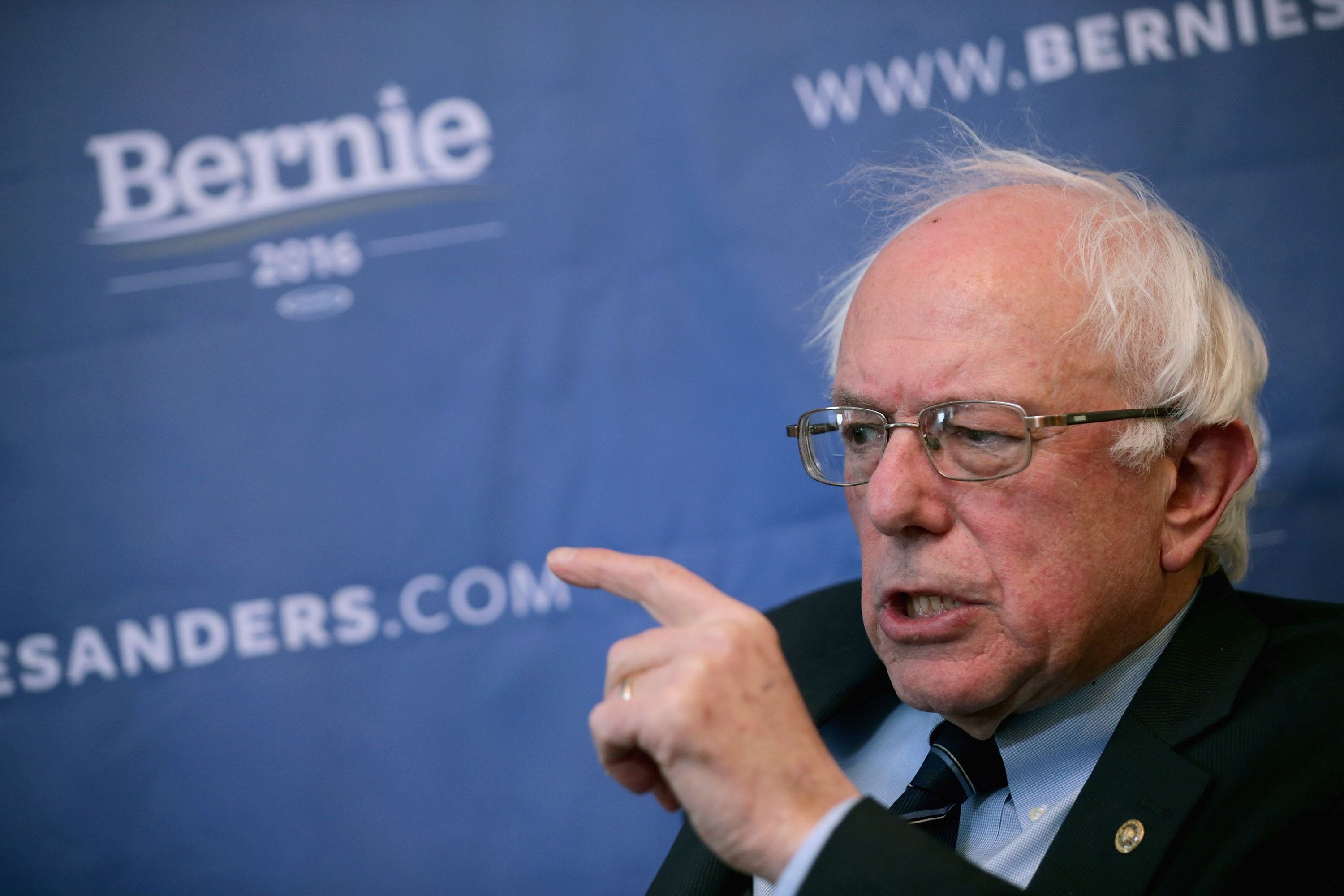 Democratic presidential candidate Sen. Bernie Sanders (I-VT) participates in an internet live stream discussion about putting families first in developing immigration policy at his campaign office December 7, 2015 in Washington, DC. (Chip Somodevilla&mdash;Getty Images)