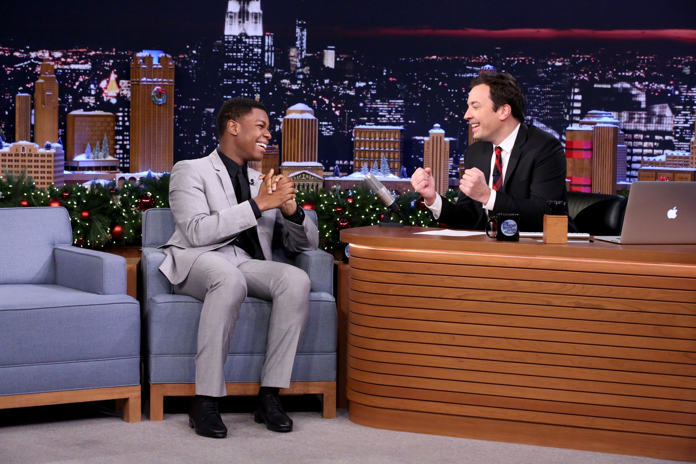 Actor John Boyega during an interview with host Jimmy Fallon on December 18, 2015