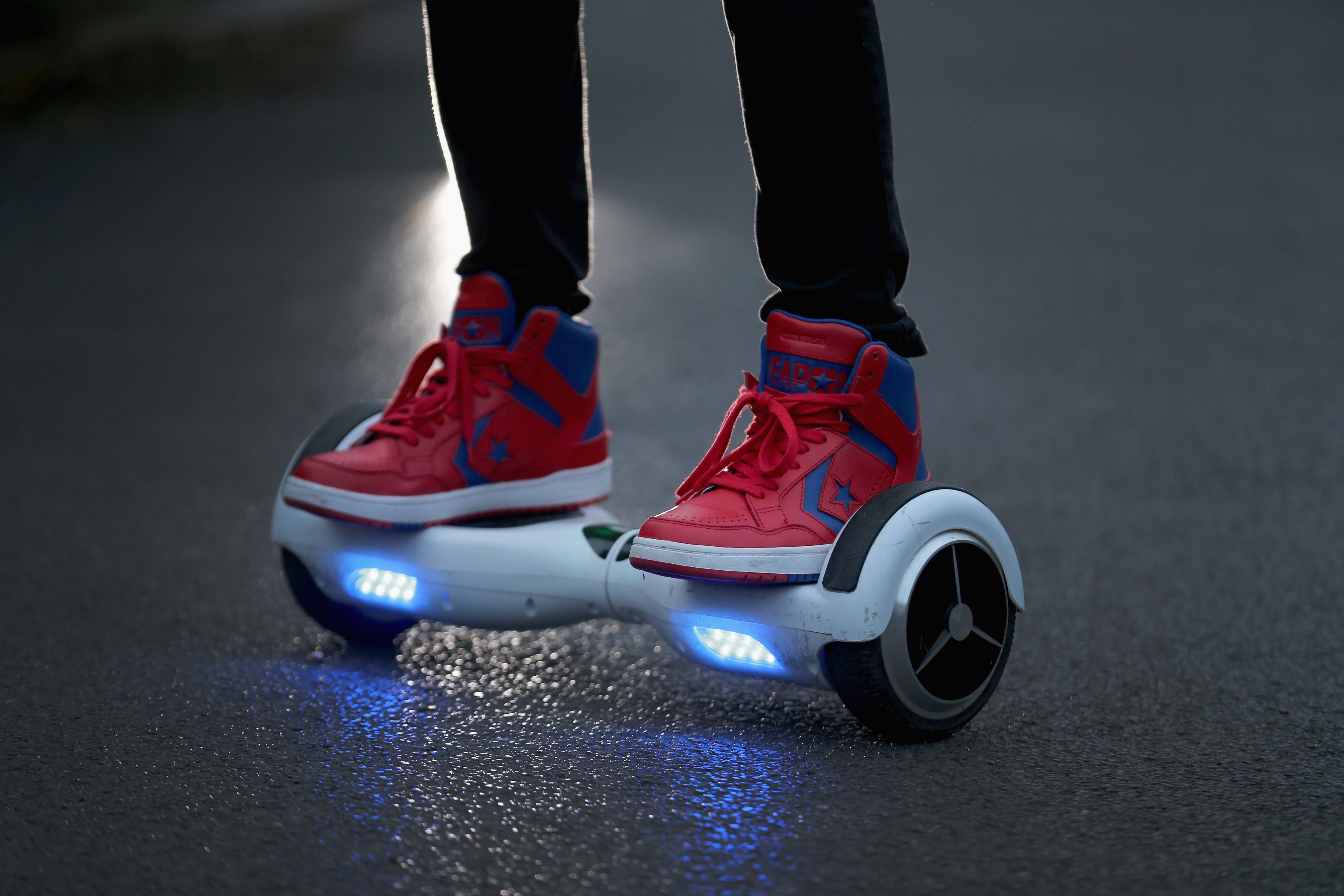 A rider on a hoverboard, which are also known as self-balancing scooters and balance boards, in Knutsford, England, Oct. 13, 2015. (Christopher Furlong—Getty Images)