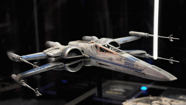 The new improved Rebel XWing Fighter on display inside the 'Star Wars The Force Awakens' exhibit on Day One of Disney's 2015 Star Wars Celebration held at the Anaheim Convention Center on April 16, 2015 in Anaheim, California.