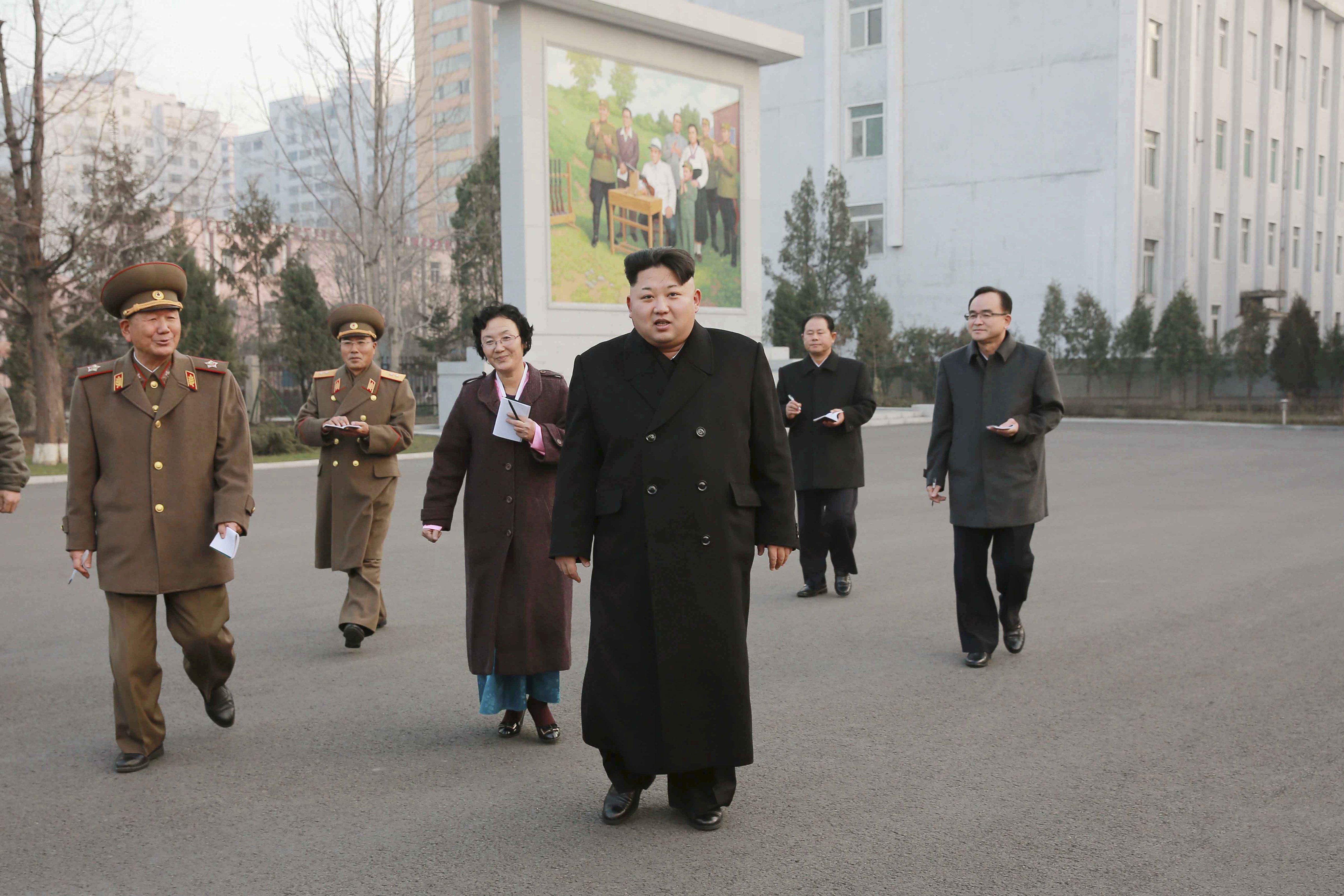 North Korean leader Kim Jong Un, center, visits the Phyongchon Revolutionary Site, in this undated photo released by North Korea's Korean Central News Agency (KCNA) in Pyongyang, Dec. 10, 2015. (KCNA/Reuters)