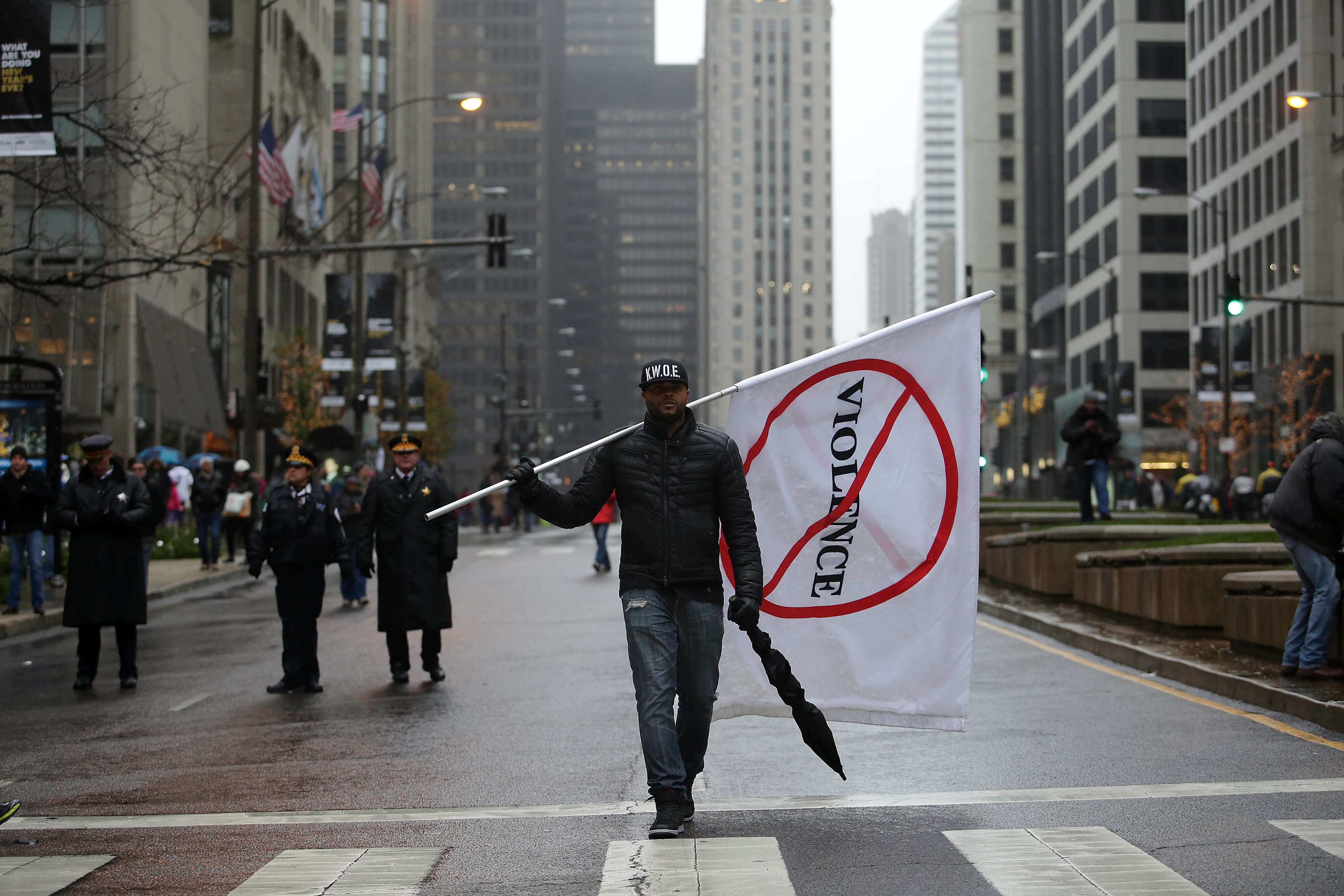 A demonstrator protesting the shooting of Laquan McDonald on Nov. 27, 2015 in Chicago. (Joshua Lott—Getty Images)
