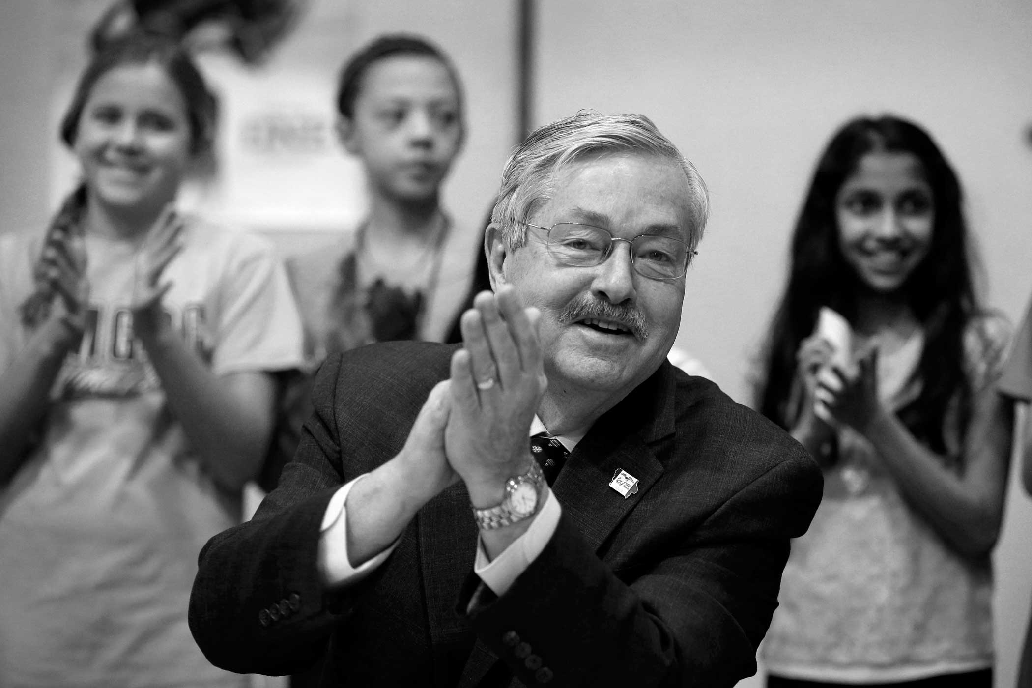 Iowa Gov. Terry Branstad at a proclamation signing at Jordan Creek Elementary School, in West Des Moines, Iowa. On Dec. 14, the six-term Republican marks his 7,642nd day of service as governor, making him the longest-serving governor in American history.