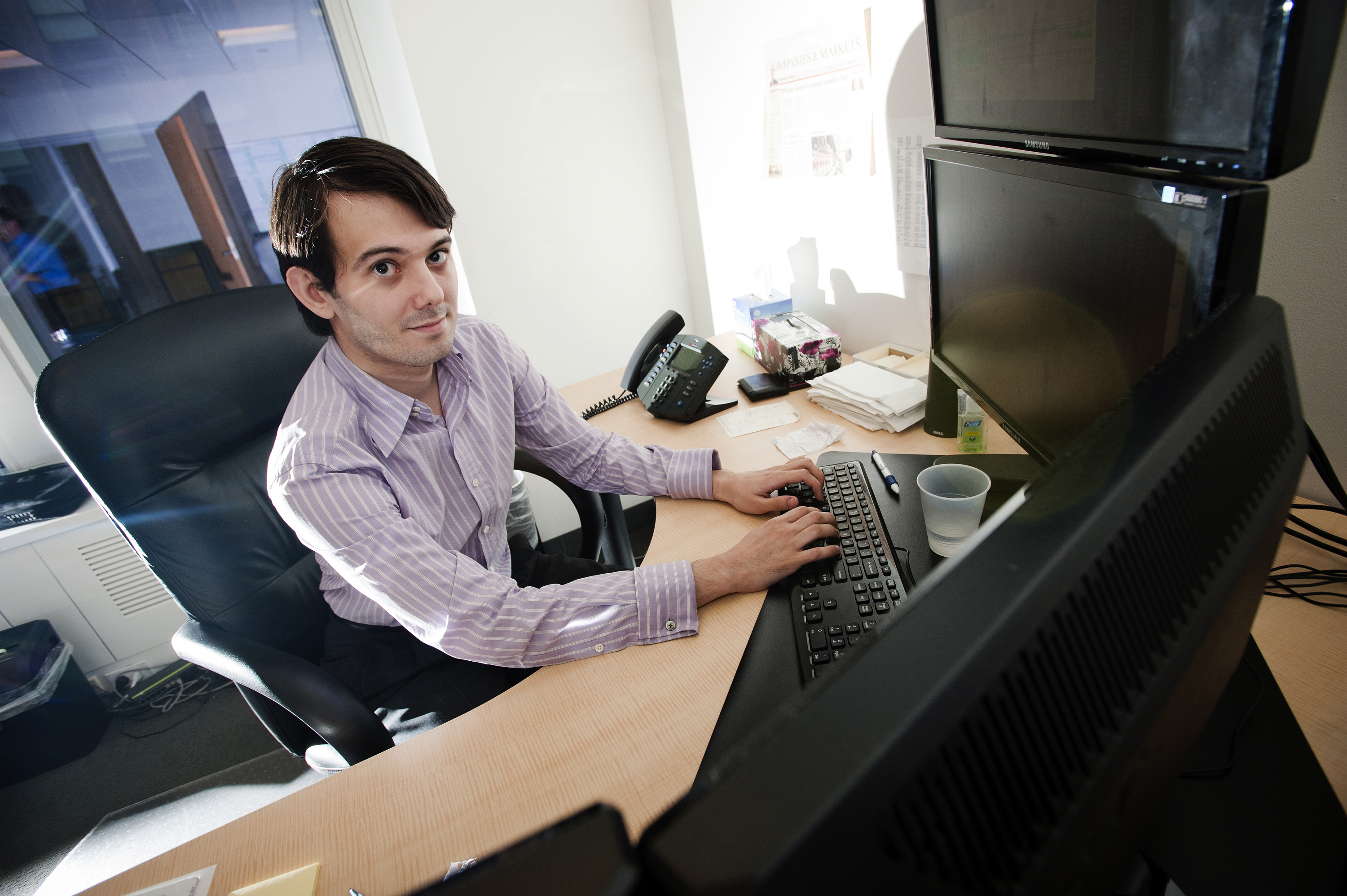 Martin Shkreli, chief investment officer of MSMB Capital Management, sits for a photograph in his office in New York City on Aug. 10, 2011. (Bloomberg/Getty Images)