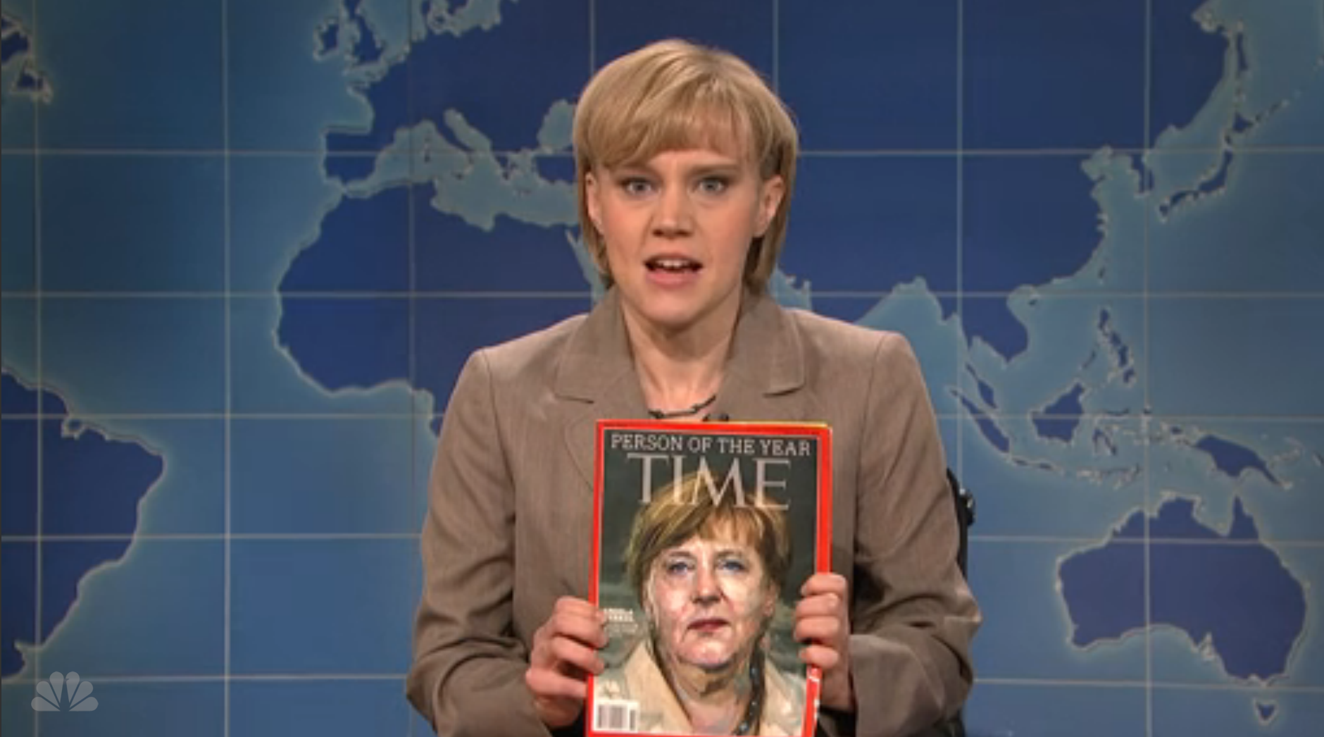 Saturday Night Live spoofed this week’s naming of Angela Merkel as TIME’s 2015 Person of the Year.