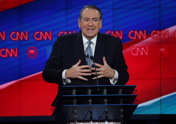 Republican presidential candidate Mike Huckabee speaks during the CNN Republican presidential debate on December 15, 2015 in Las Vegas, Nevada.