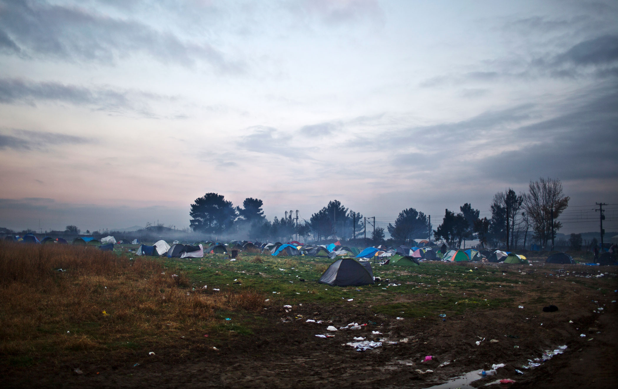 Tents at the Greek-Macedonian border, filled with migrants like the Qasus who are waiting to cross into Macedonia, near the northern Greek village of Idomeni, Dec. 5, 2015.