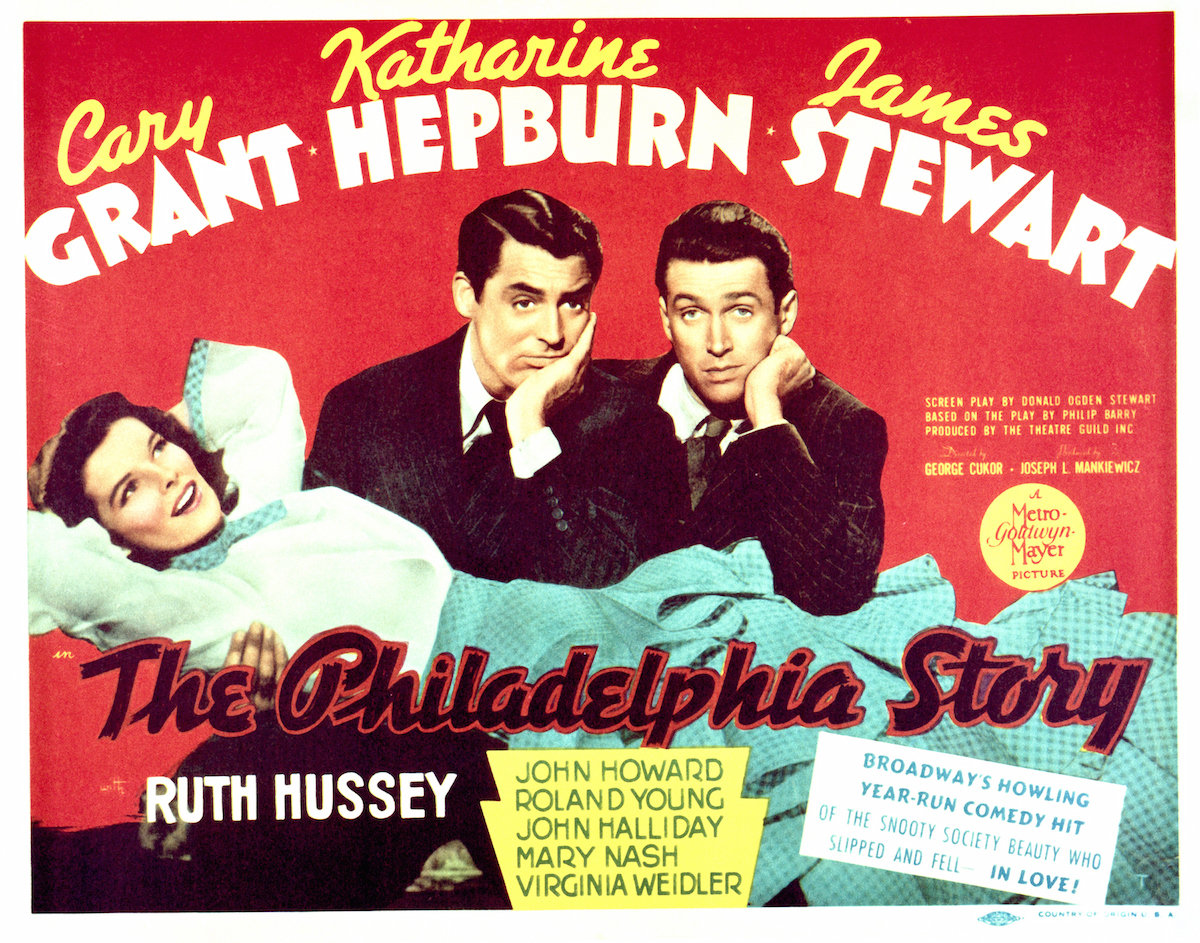 A poster for George Cukor's 1940 romantic comedy 'The Philadelphia Story', starring (left to right) Katharine Hepburn, Cary Grant and James Stewart. (Silver Screen Collection / Getty Images)