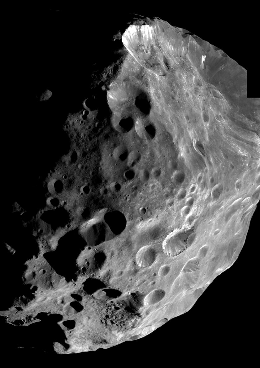 Saturn's 200-km moon Phoebe, seems likely to be a Centaur that was captured by that planet's gravity at some time in the past. Until spacecraft are sent to visit other Centaurs, our best idea of what they look like comes from images like this one, obtained by the Cassini space probe orbiting Saturn. (NASA/JPL/Space Science Institute)