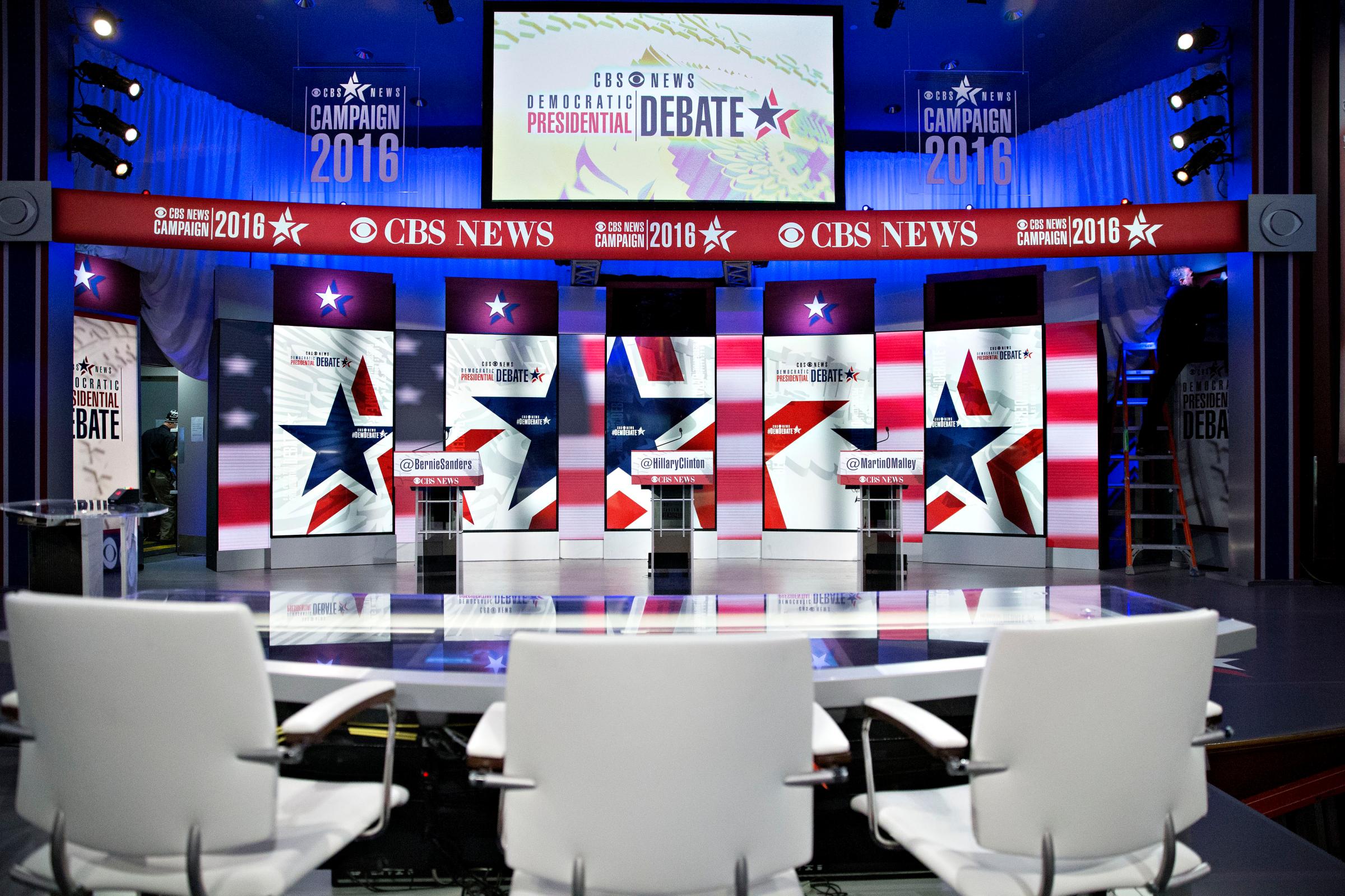 The Democratic presidential candidate debate venue at Drake University in Des Moines, Iowa, on Saturday, Nov. 14, 2015.