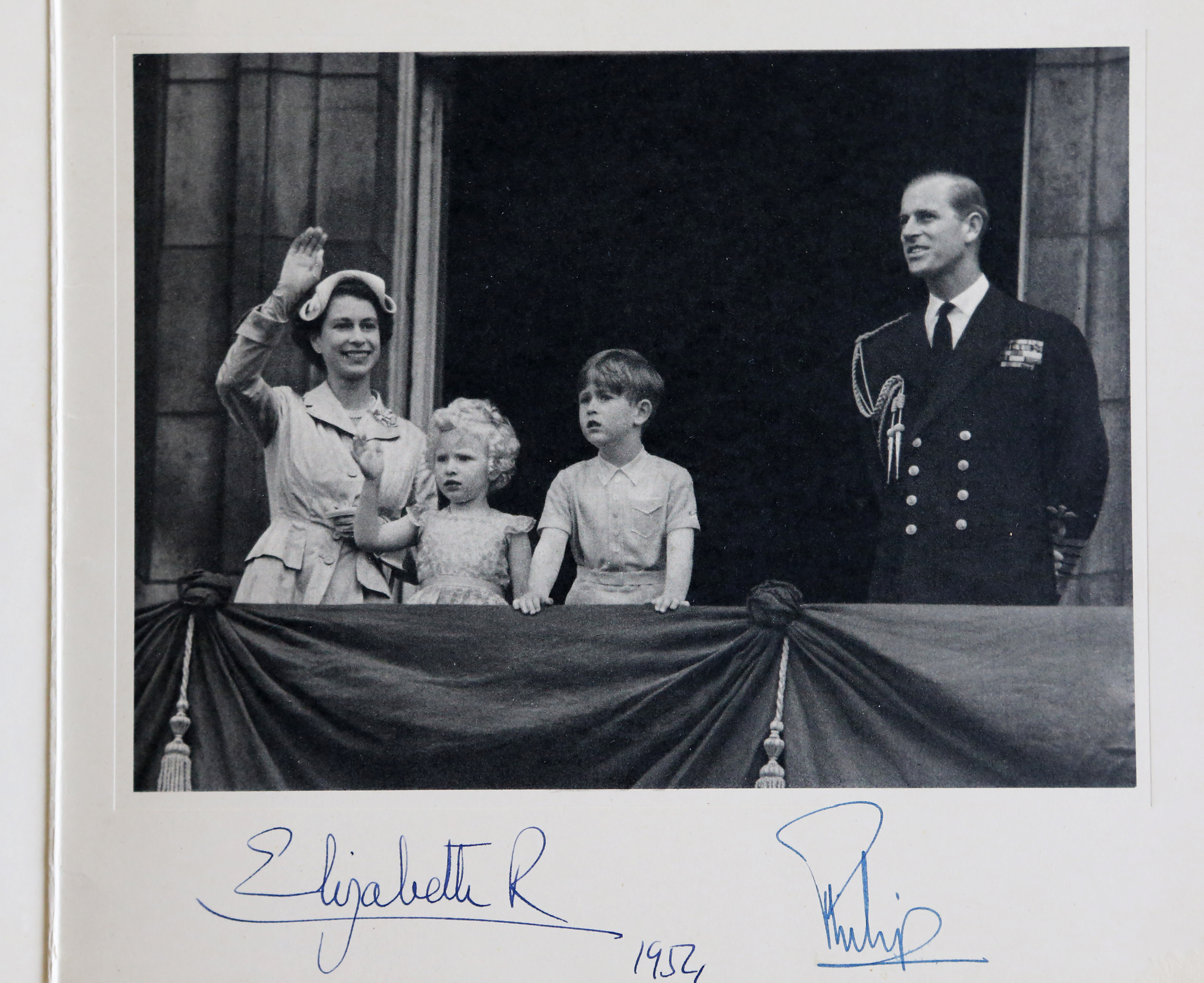 1952 Royal Christmas Card.  Queen Elizabeth II and Philip, Duke of Edinburgh with their children Prince Charles and Princess Anne.