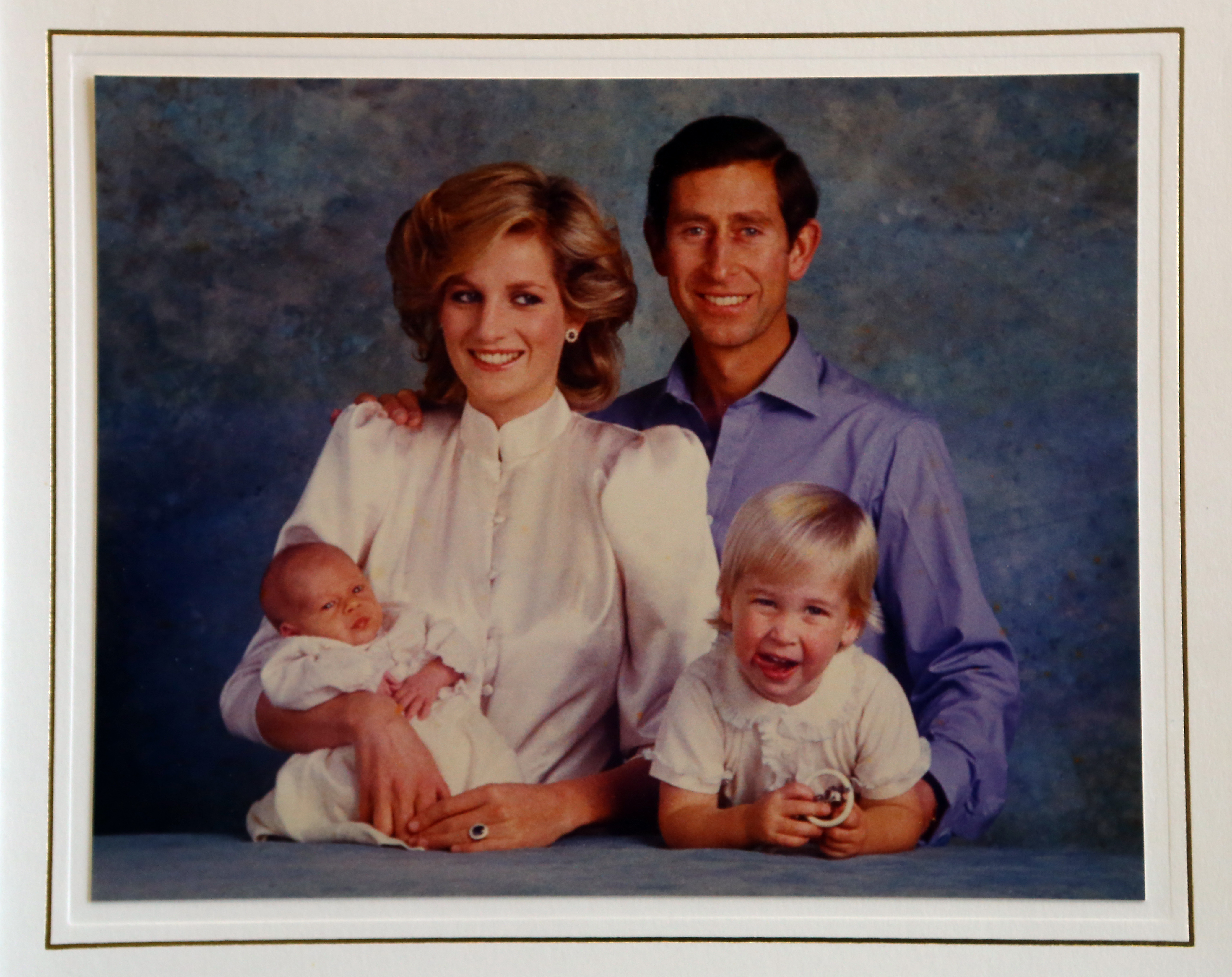 1984 Royal Christmas Card.  Prince Charles and Princess Diana with their children Harry and William.
