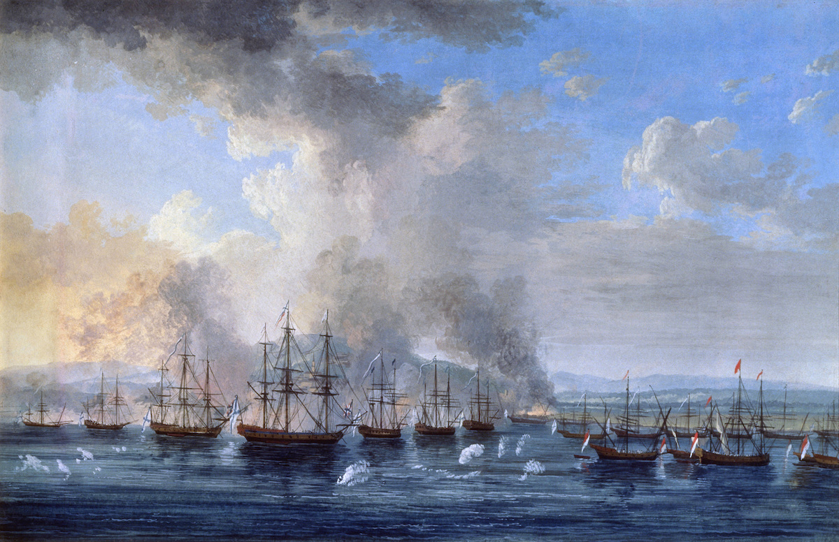 'The Russo-Turkish Battle at the Damietta Castle on 1770', 1770-1772. Hackert, Jacob Philipp (1737-1807). Found in the collection of the State Central Navy Museum, St. Petersburg. (Heritage Images / Getty Images)