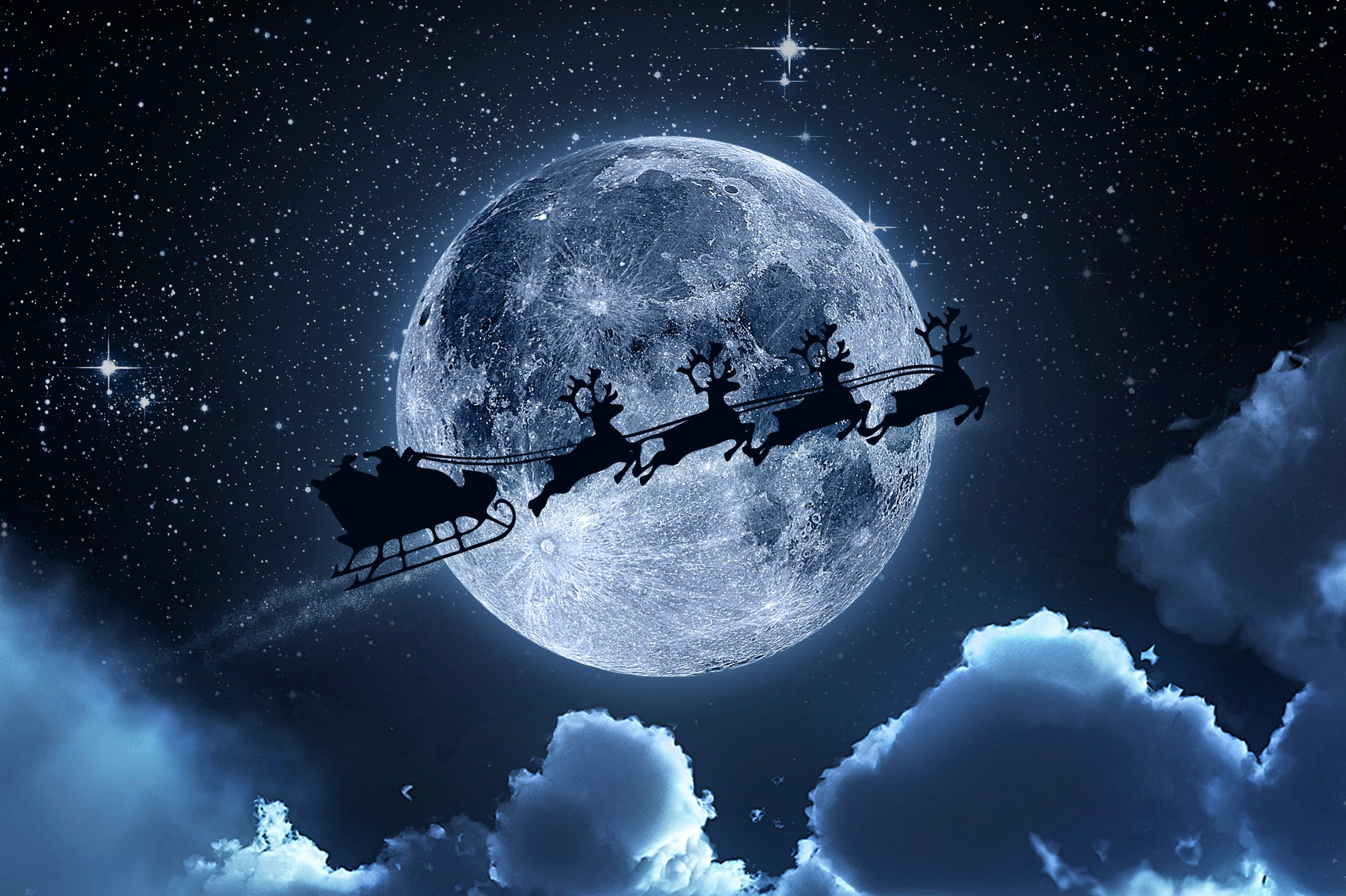 Santa Claus Flying On The Sky