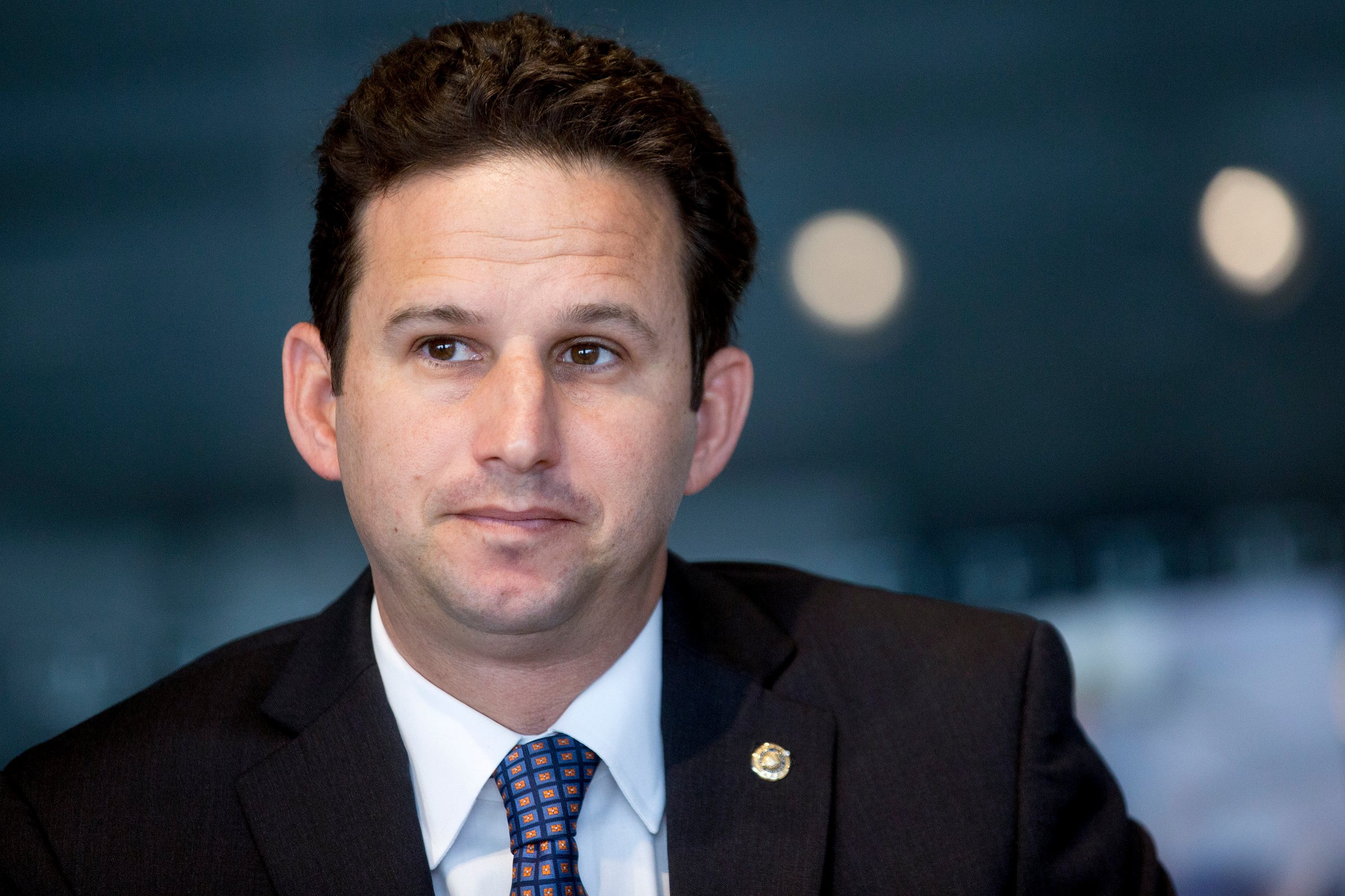Senator Brian Schatz, a Democrat from Hawaii, listens to a question during an interview in Washington, D.C., U.S., on May 7, 2015.