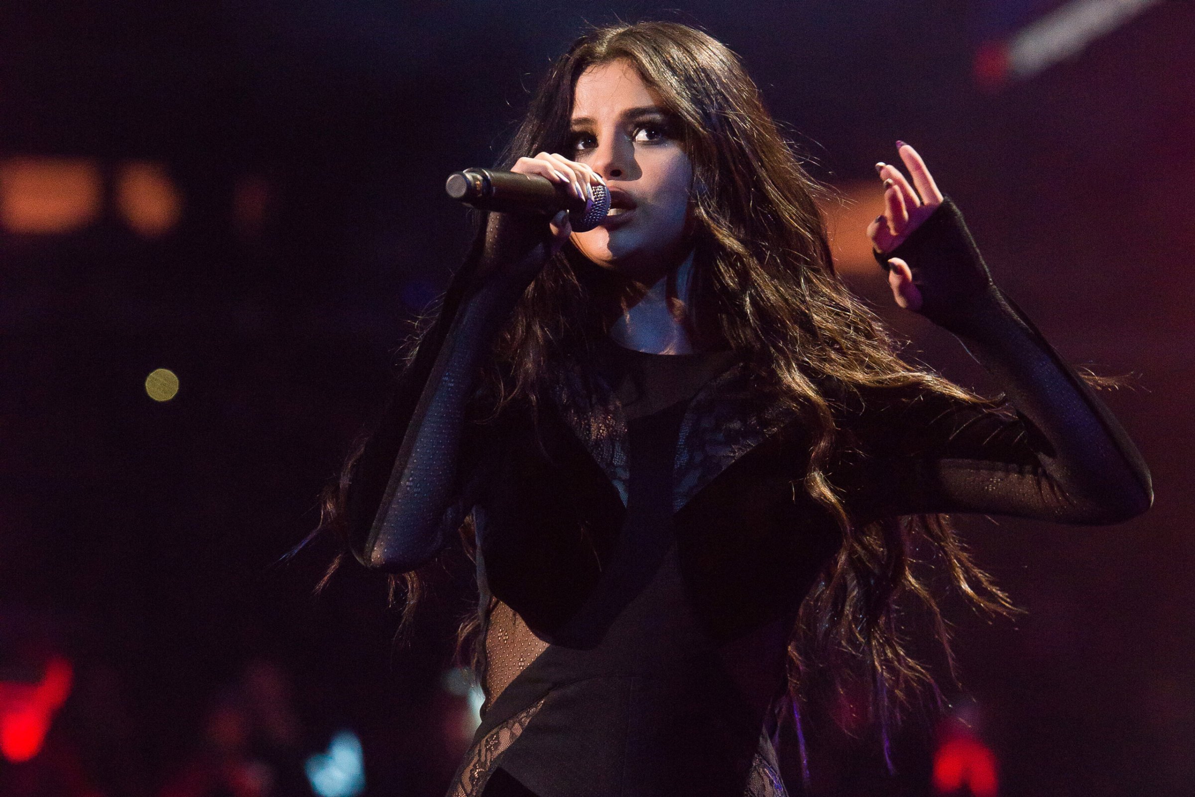 Selena Gomez performs at Z100's iHeartRadio Jingle Ball 2015, presented by Capital One, at Madison Square Garden on Friday, Dec. 11, 2015, in New York. (Photo by Charles Sykes/Invision/AP)