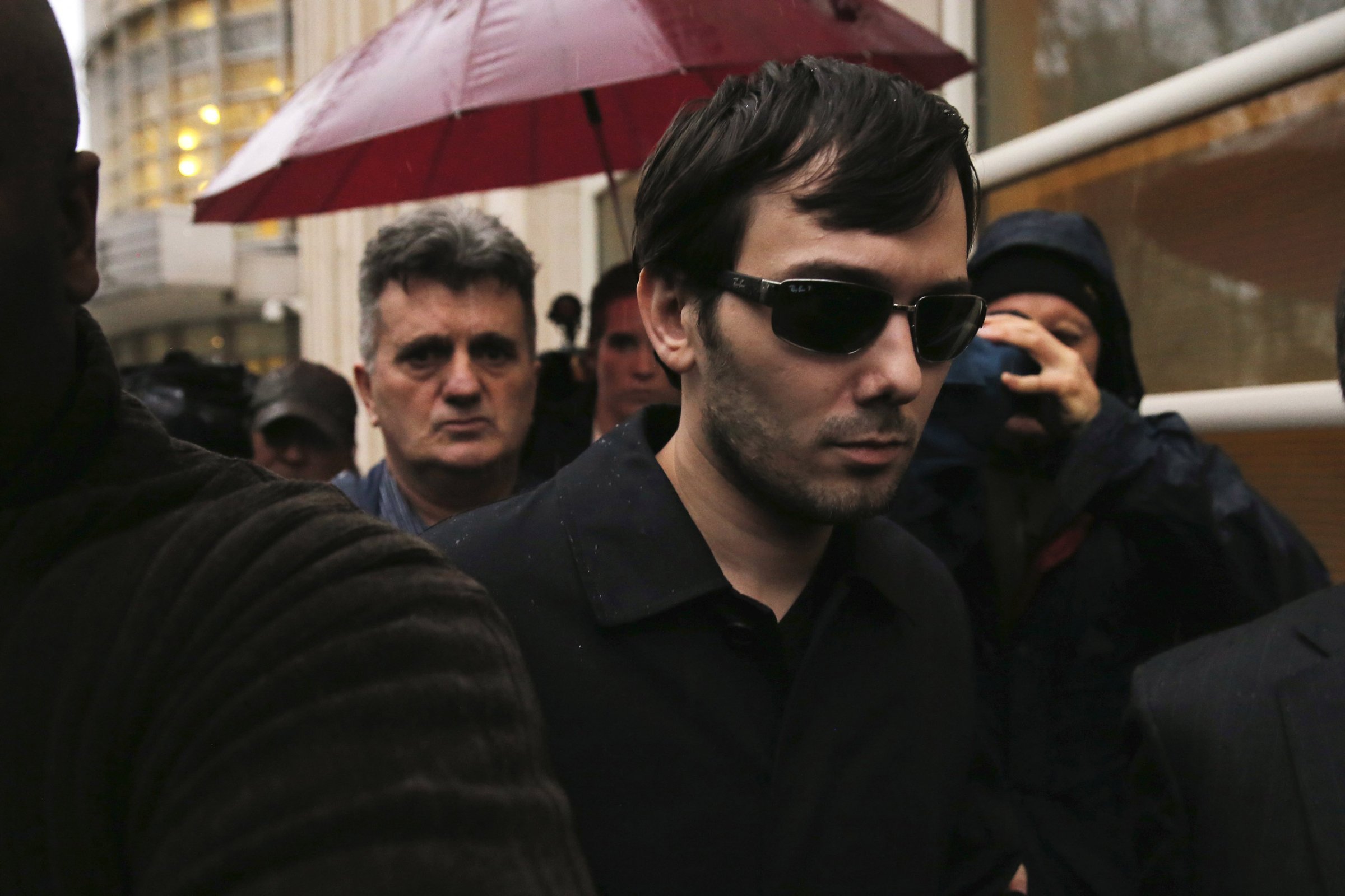 Martin Shkreli, chief executive officer of Turing Pharmaceuticals and KaloBios Pharmaceuticals Inc, departs U.S. Federal Court after an arraignment following his being charged in a federal indictment filed in Brooklyn relating to his management of hedge fund MSMB Capital Management and biopharmaceutical company Retrophin Inc. in New York December 17, 2015. REUTERS/Lucas Jackson