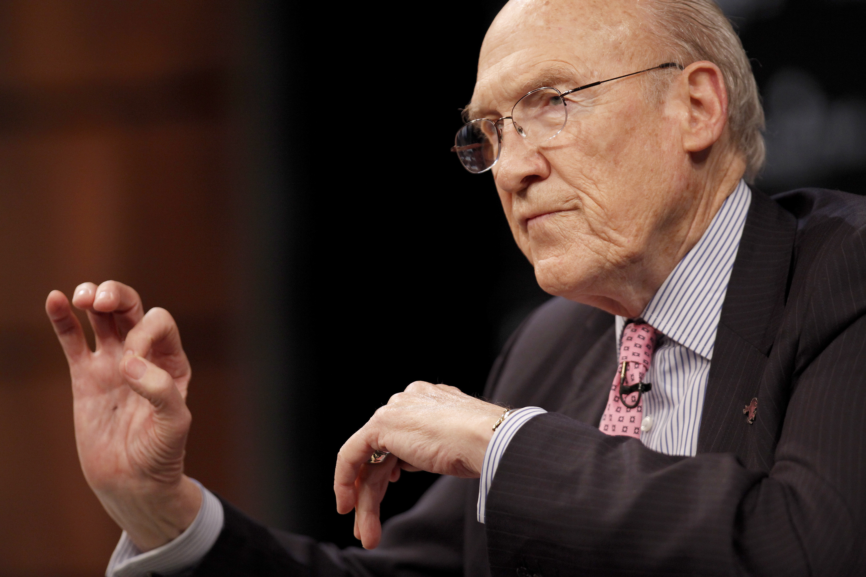 Alan Simpson, former co-chairman of the National Commission on Fiscal Responsibility and Reform, speaks during the Moment Of Truth Project event in Washington, D.C., U.S., on April 19, 2013. (Bloomberg via Getty Images)