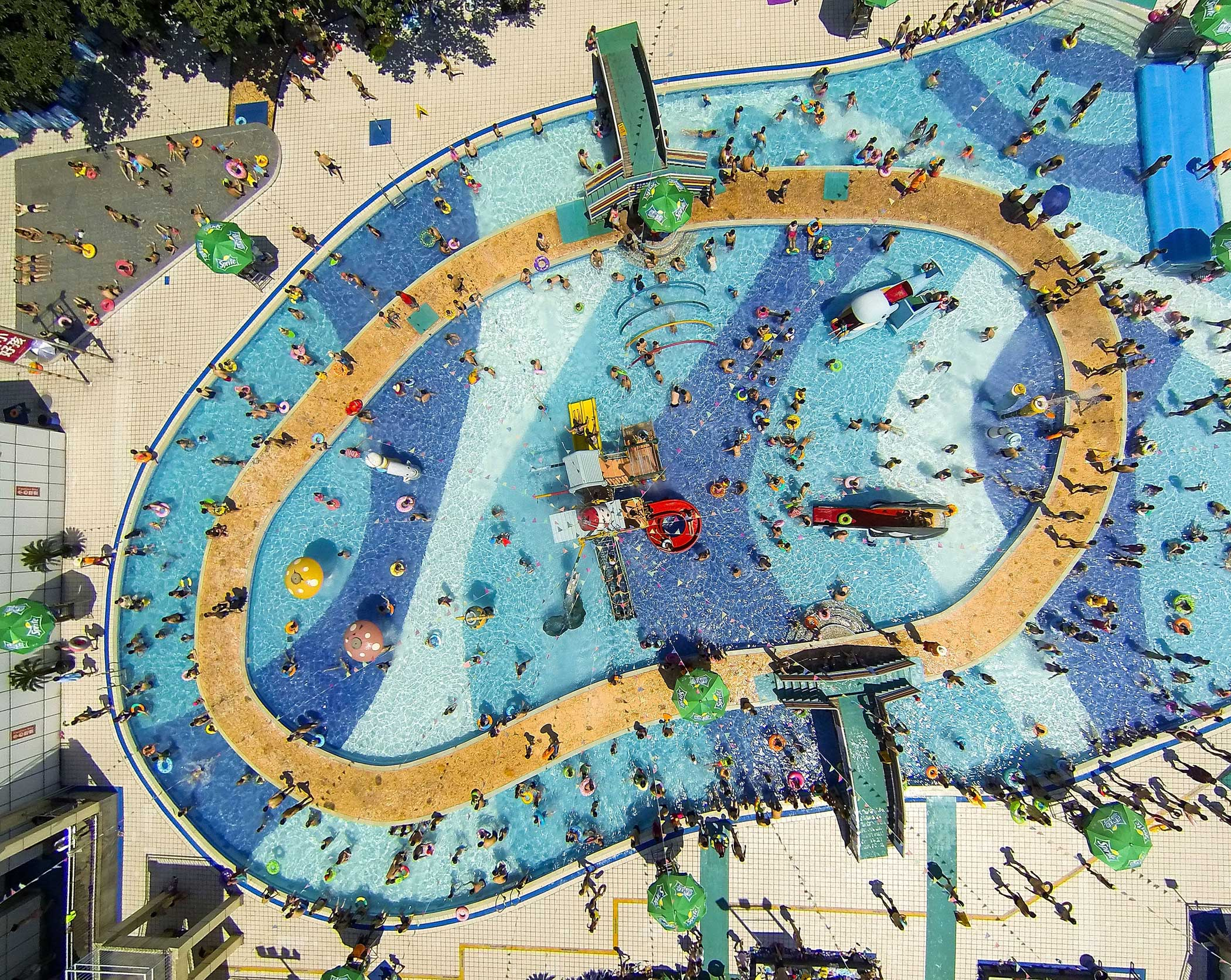 An overhead view of a pool in China.