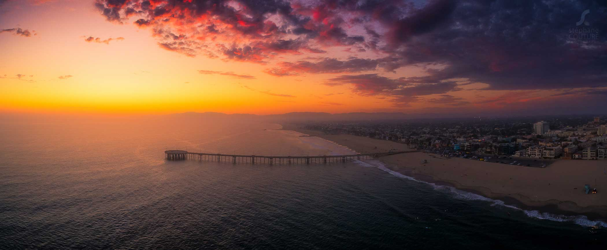 Sunset over Venice Pier in Los Angeles. (Stephane Couture. Courtesy of <a href="https://www.skypixel.com/photos/over-venice-beach-at-sunset" target="_blank">SkyPixel</a>.)