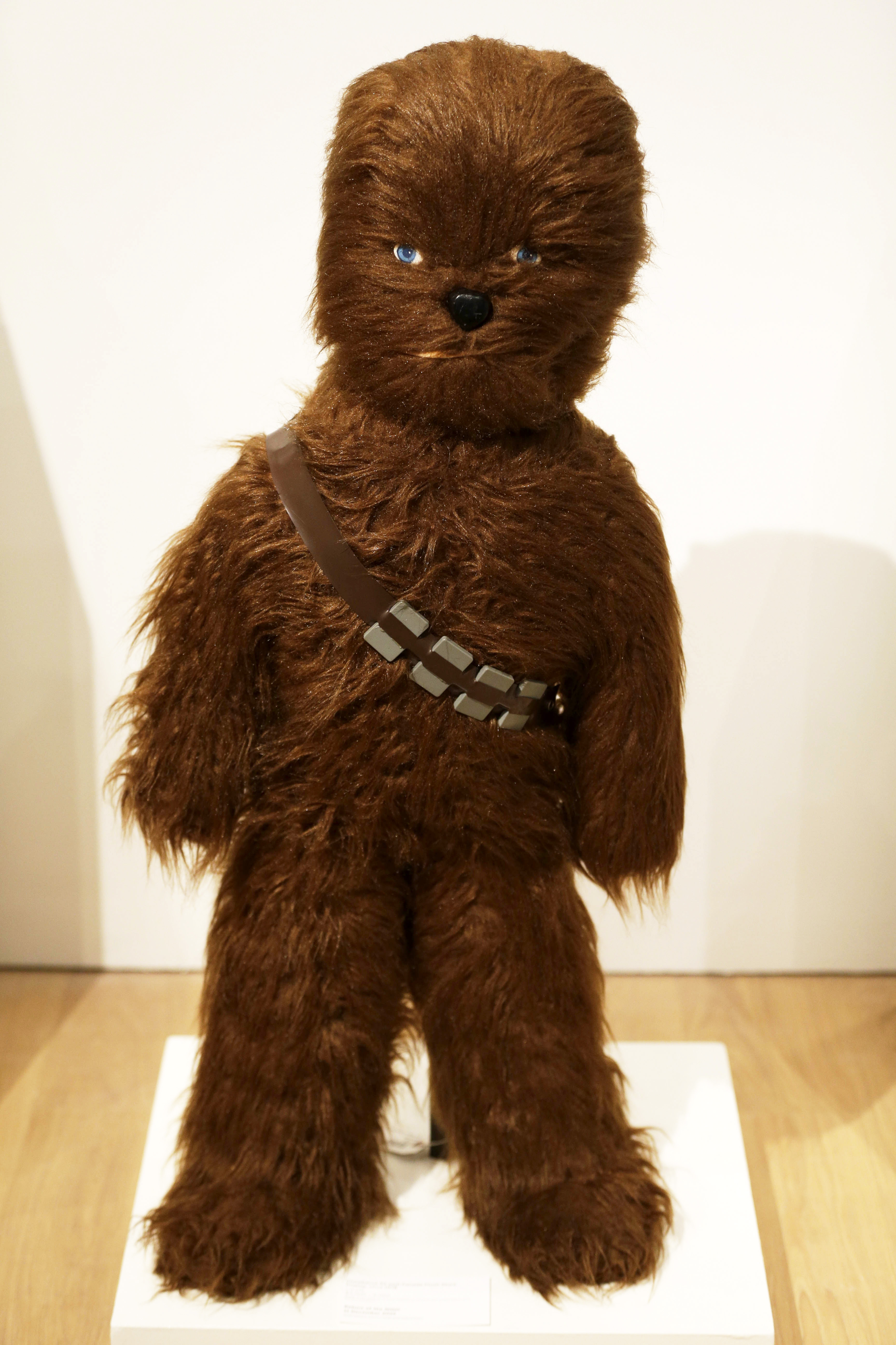 A plush Chewbacca doll is displayed at Sotheby's in New York City on Dec. 2, 2015.