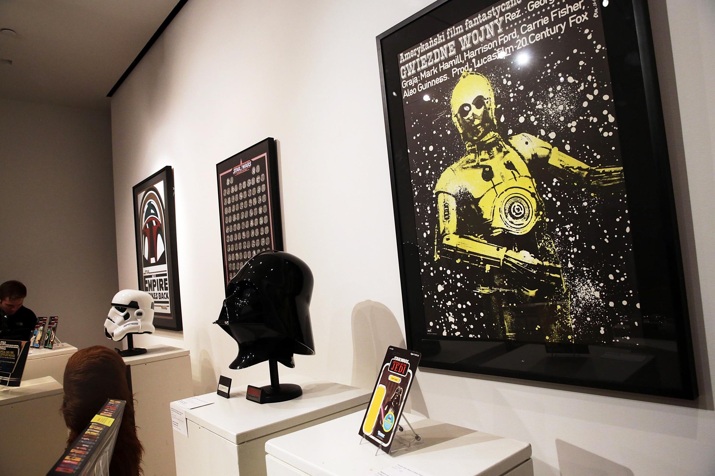 Star Wars items wait to be auctioned at Sotheby's in New York City on Dec. 2, 2015.