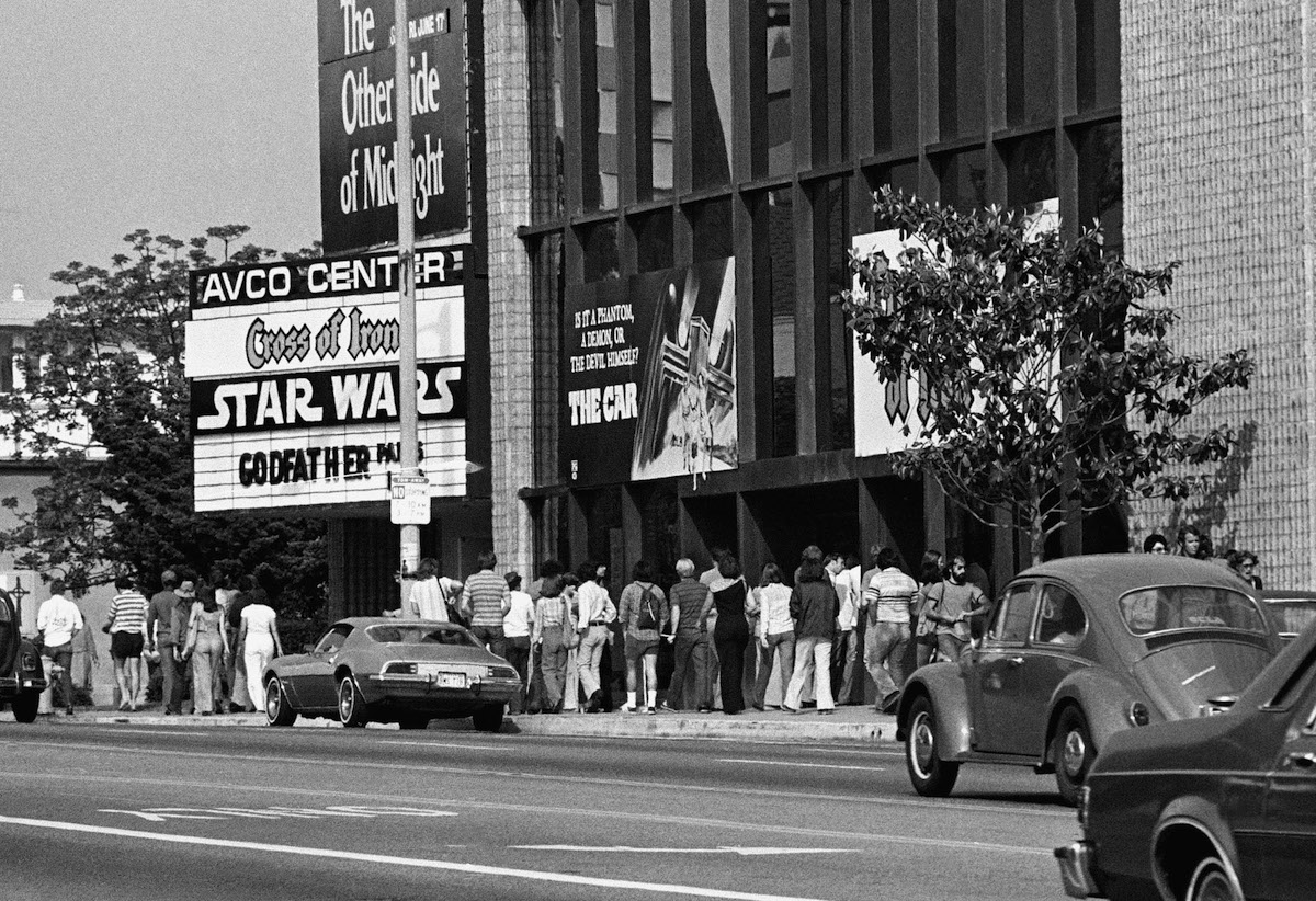 Theater goers waiting in lines on June 7, 1977, at Avco Center Theater in Los Angeles to see Star Wars (AP Images)