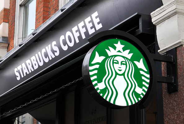 A general view of signage of a Starbucks Coffee shop in Camden Town on November 28, 2015 in London, England.