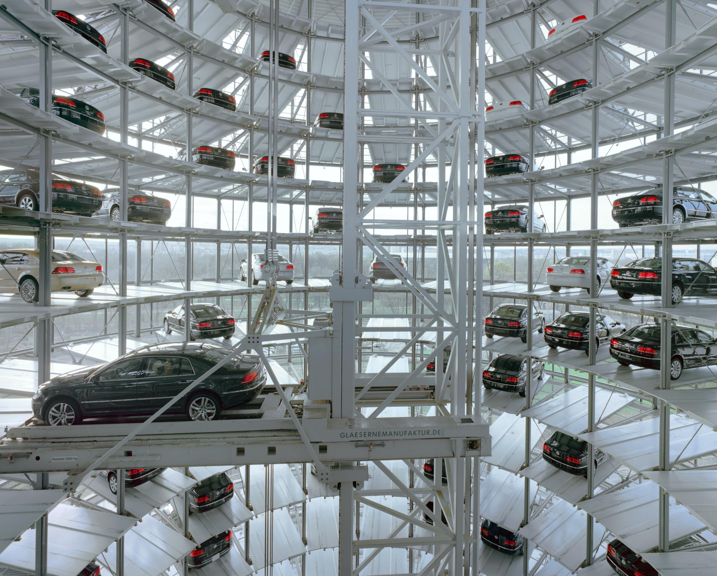 Volkswagen's Transparent Factory in Dresden, Germany, where the luxury VW Phaeton cars are assembled.