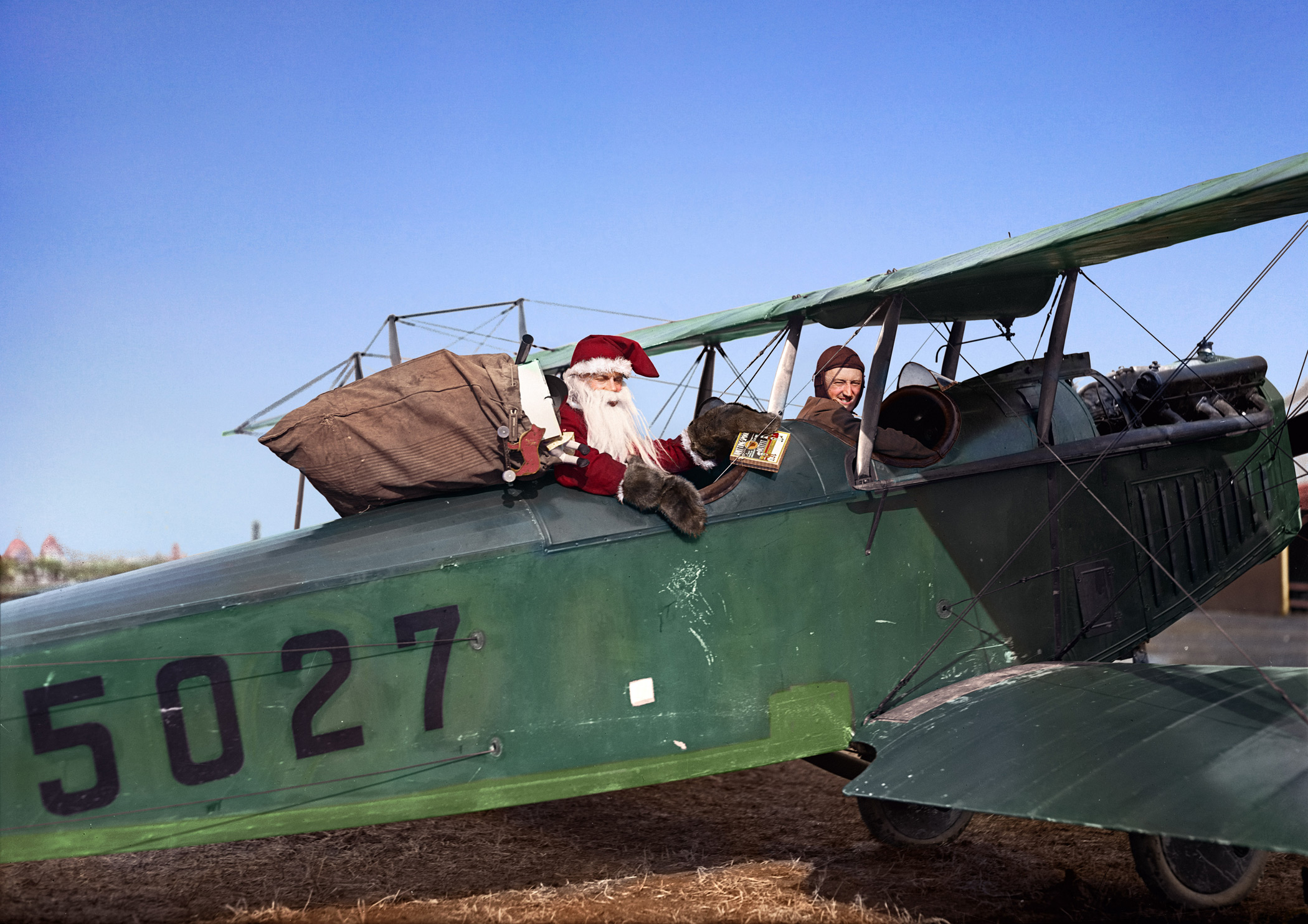 Santa Claus in airplane, 1921.