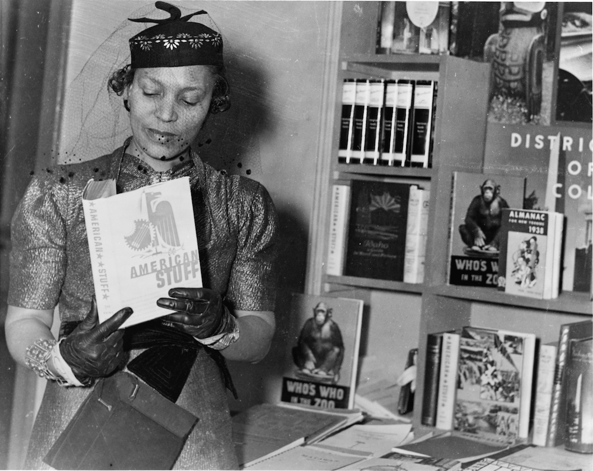 Author Zora Neale Hurston (1891-1960) at a book fair, New York, N.Y., circa 1937. (PhotoQuest / Getty Images)