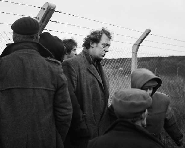 Brian at the disputed fence, Lynemouth, Northumbria, 1982