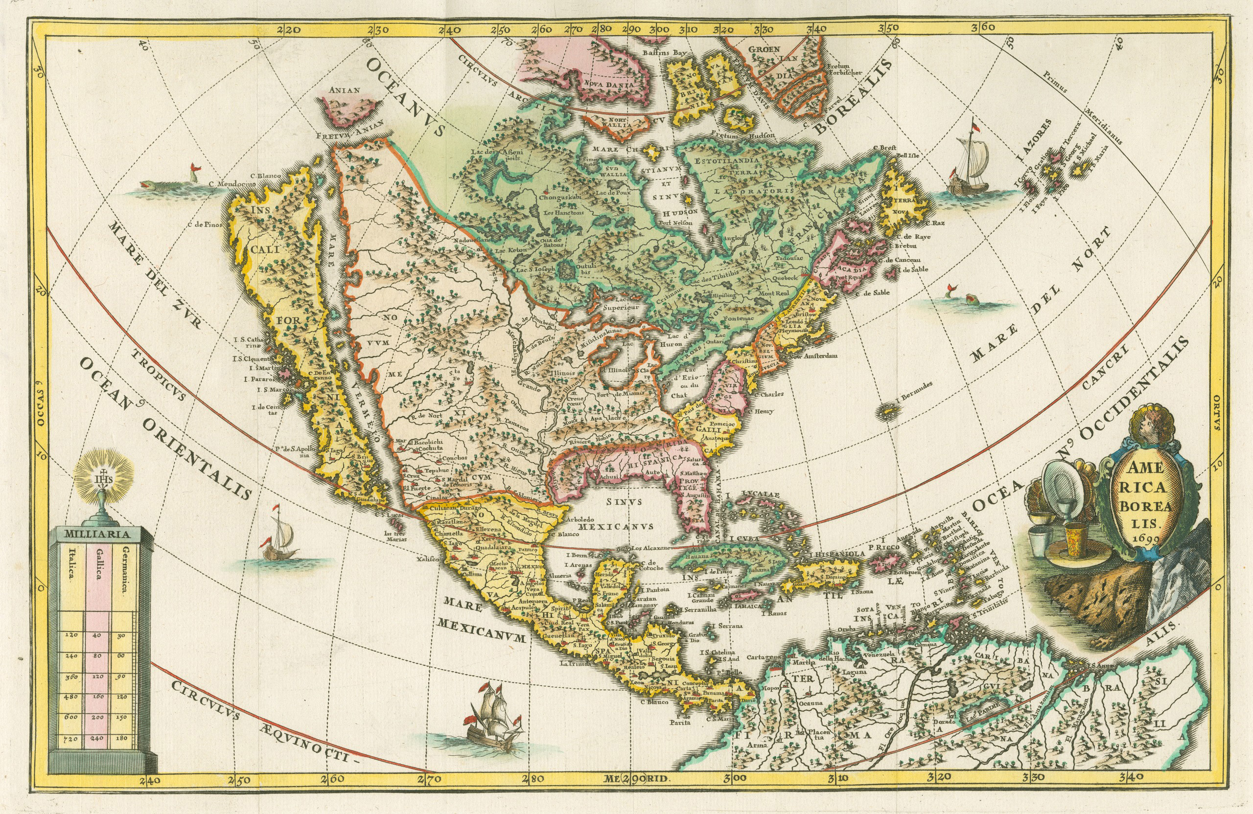 America Borealis 1699. Heinrich Scherer, Cartographer.