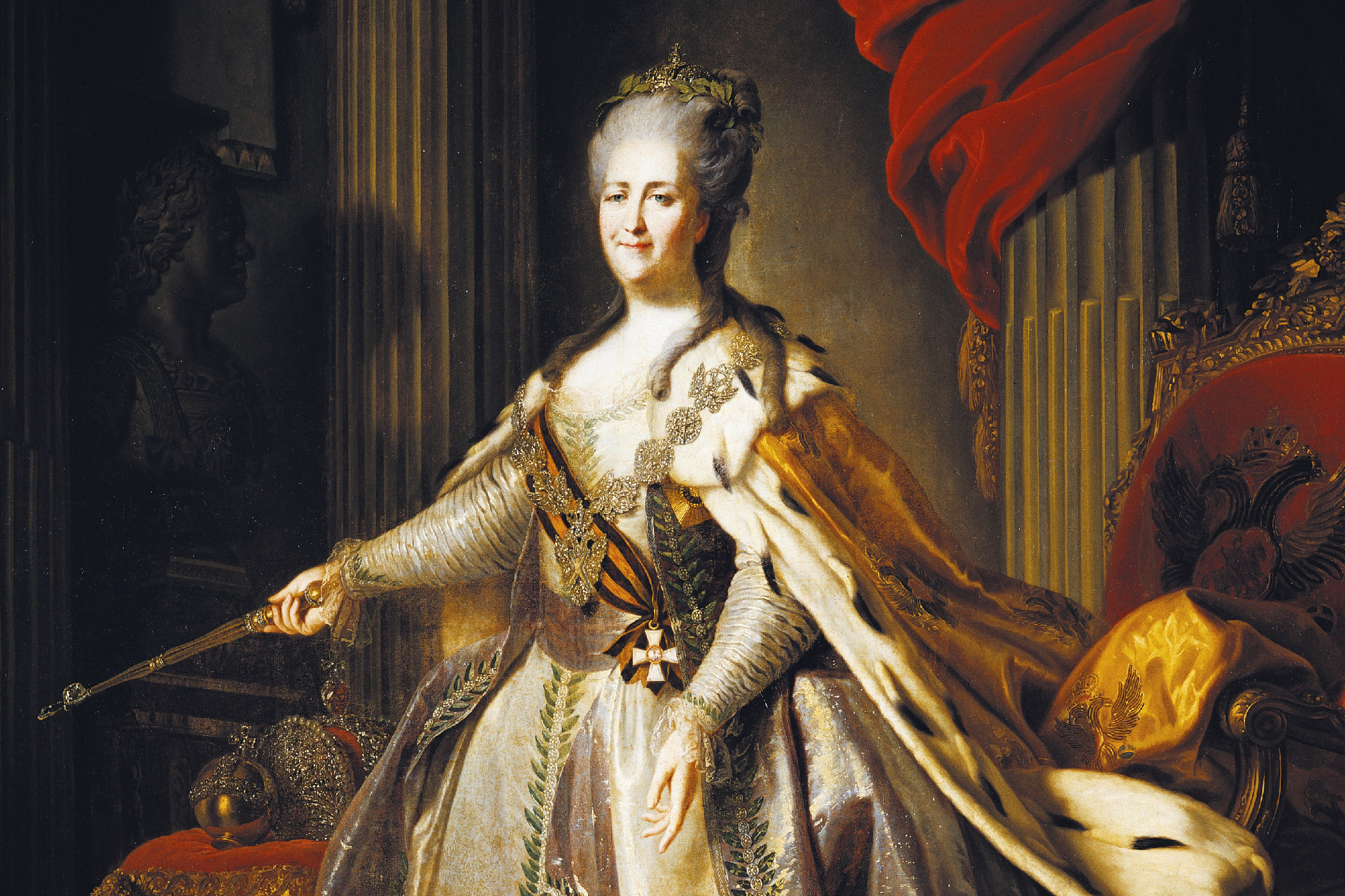 Portrait of Catherine II, also known as Catherine the Great (Stettin, 1729-Pushkin, 1796), Empress consort of Peter III of Russia (1728-1762), painting by Fyodor Rokotov (1735 or 1736-1808), ca 1770