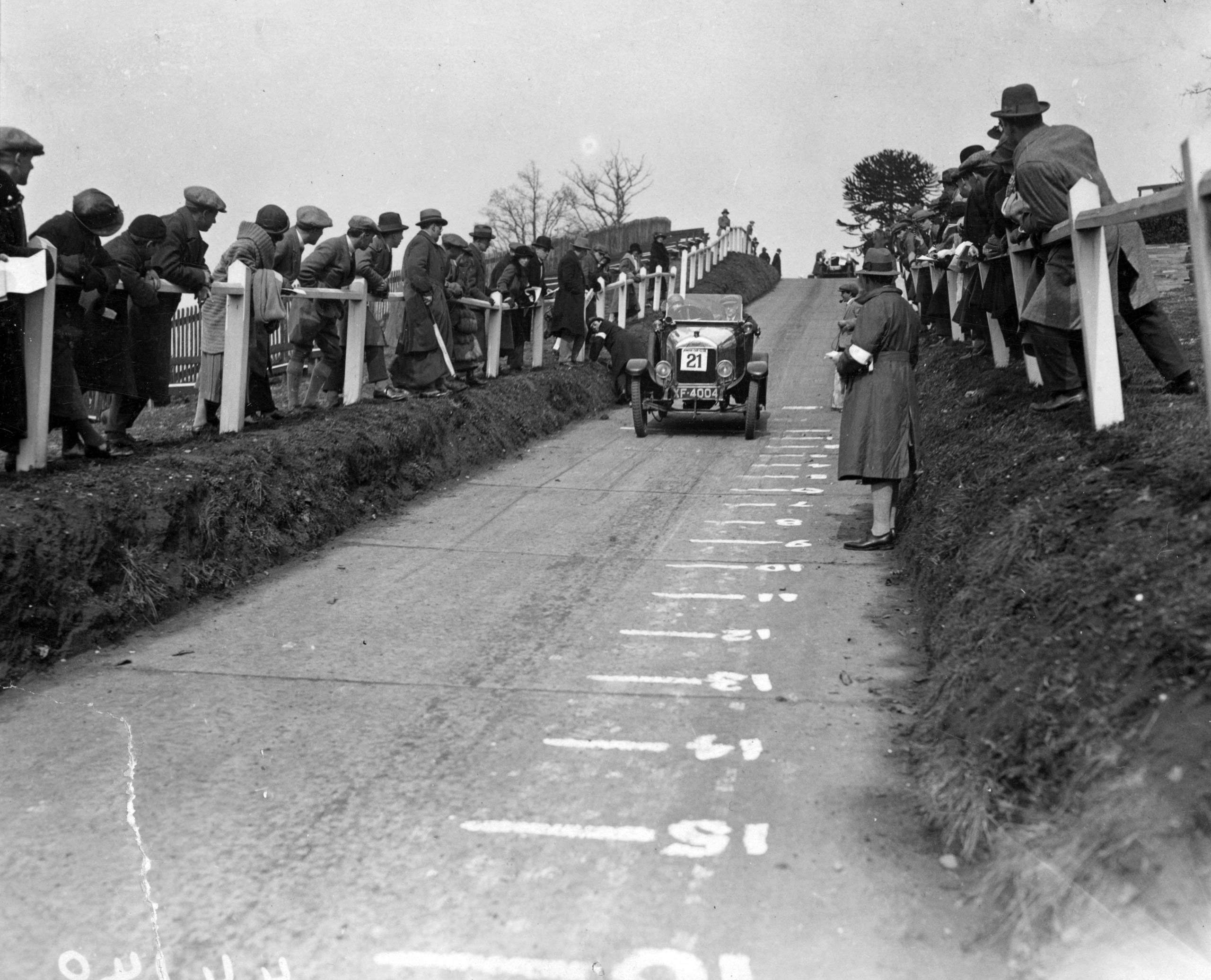 Miss Nicoll doing a brake test at Brooklands, Surrey, England. March 1923.