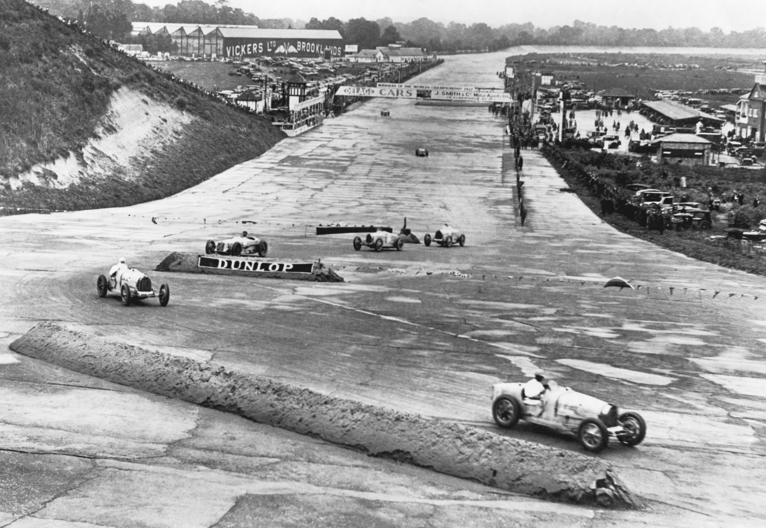 Race car drivers competing in the British Grand Prix race of 327 miles at the Brooklands race track, London, England, October 11, 1927.