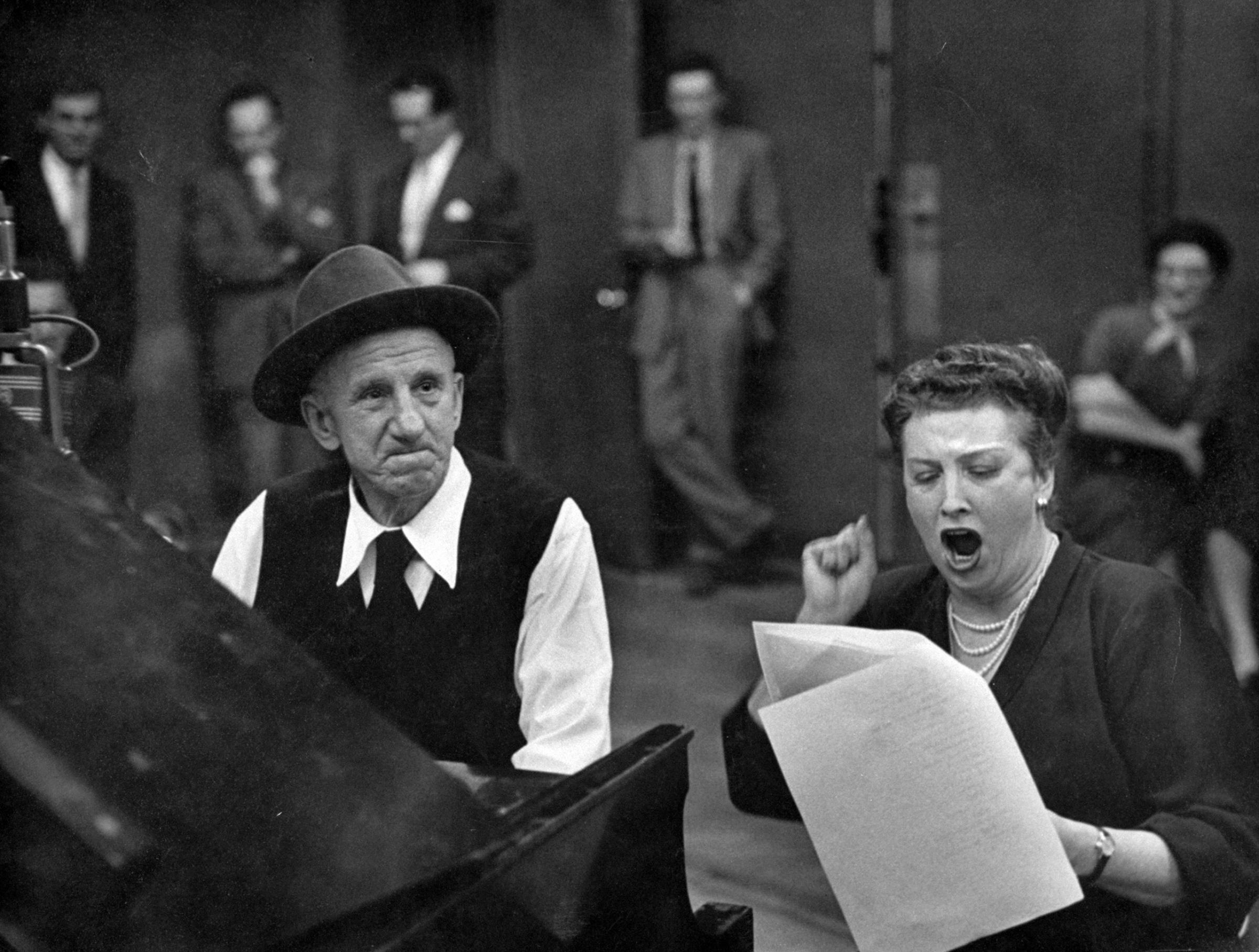 Comedian and opera star, Jimmy Durante and Helen Traubel, join in A Real Piano Player. Jimmy was serious during his duet with a high-brow artist.