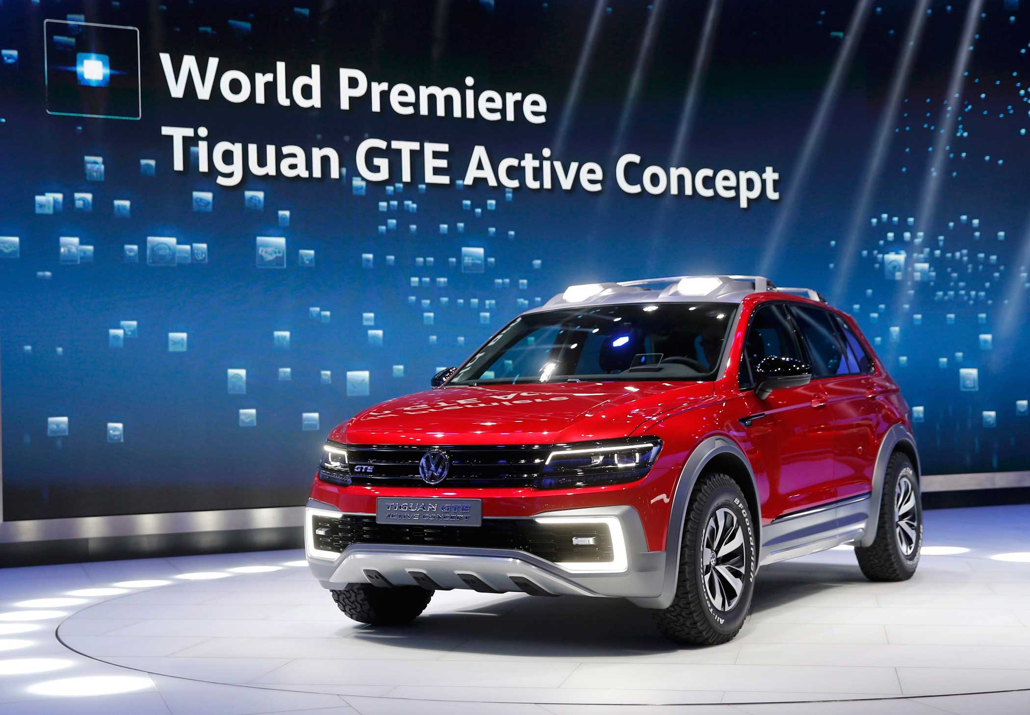 The Volkswagen Tiguan GTE Active Concept car is displayed at the North American International Auto Show in Detroit