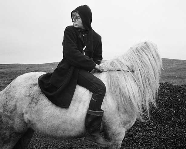 ‘Boo’ on a horse, Seacoal Camp, Lynemouth, Northumberland, 1984