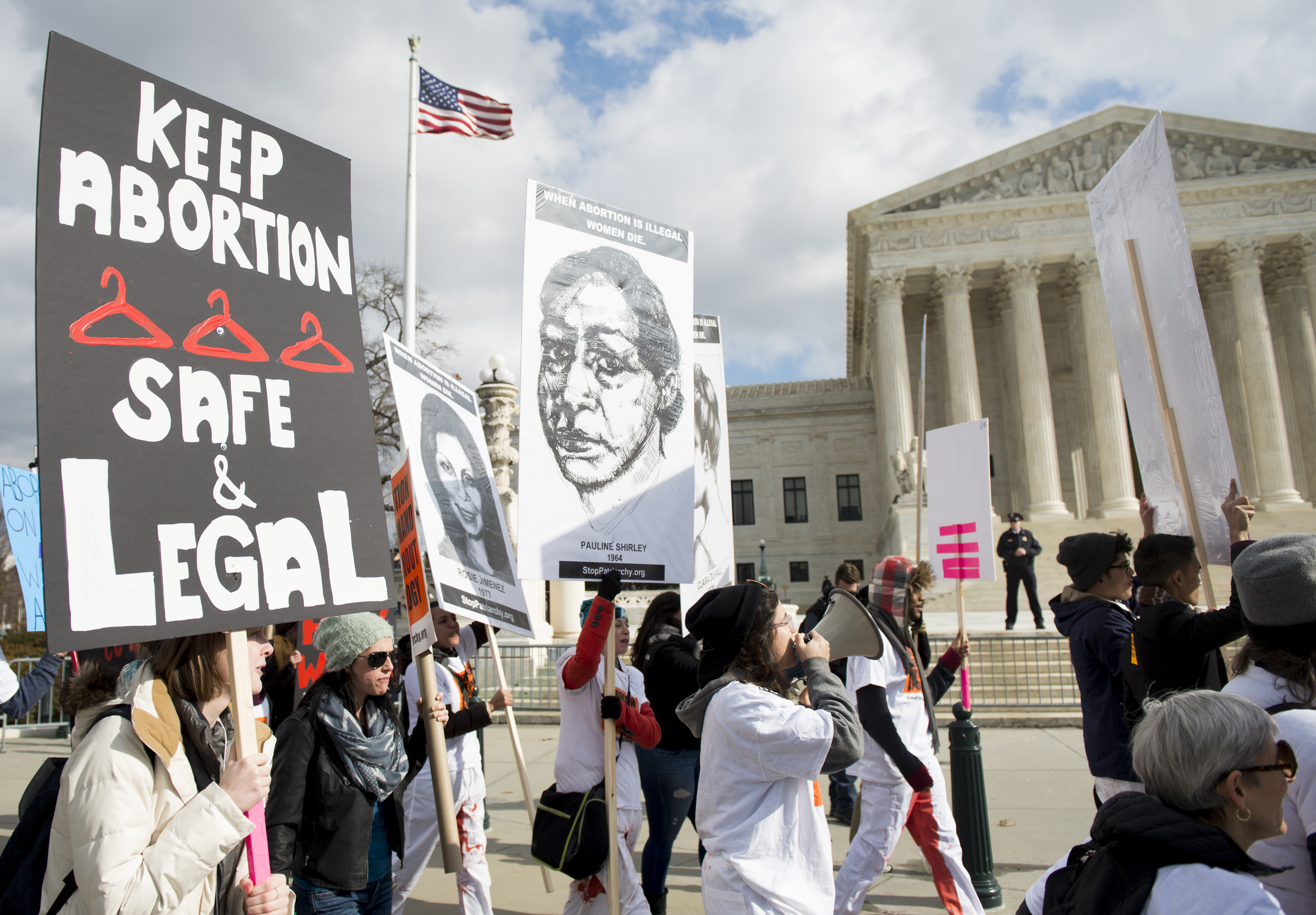 Pro-choice protesters chant in front of the Supreme Court on Thursday, Jan. 22, 2015, the anniversary of the Roe v Wade abortion decision. (Bill Clark--CQ Roll Call)
