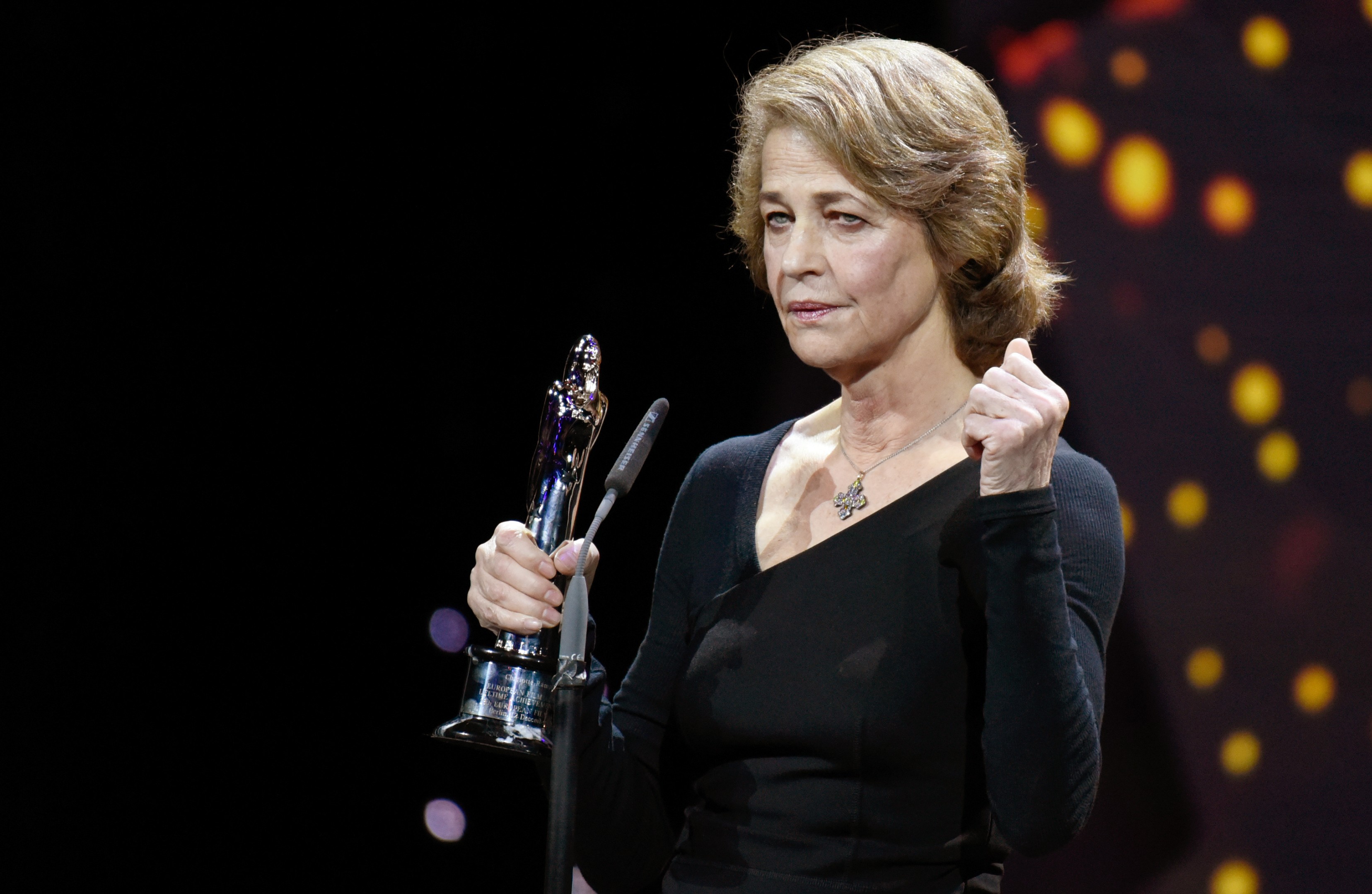 British actress Charlotte Rampling holds her Lifetime Achievement Award during the 28th European Film Award ceremony in Berlin on December 12, 2015. (CLEMENS BILAN—AFP/Getty Images)